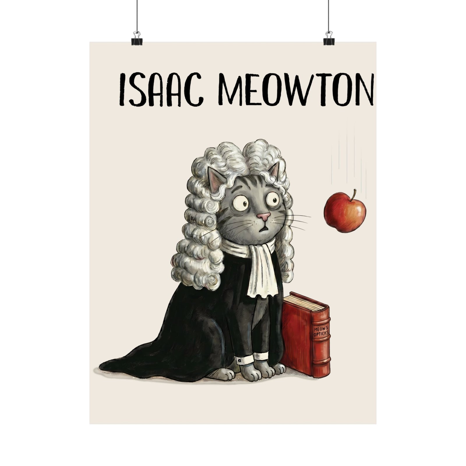 Isaac Meowton Poster — Funny Science Pun Cat Gravity Graphic Poster