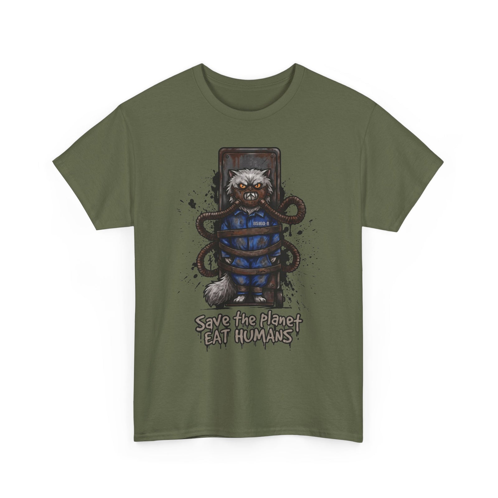 Save The Planet Eat Humans Cat T-Shirt — Horror Movie Parody Tee