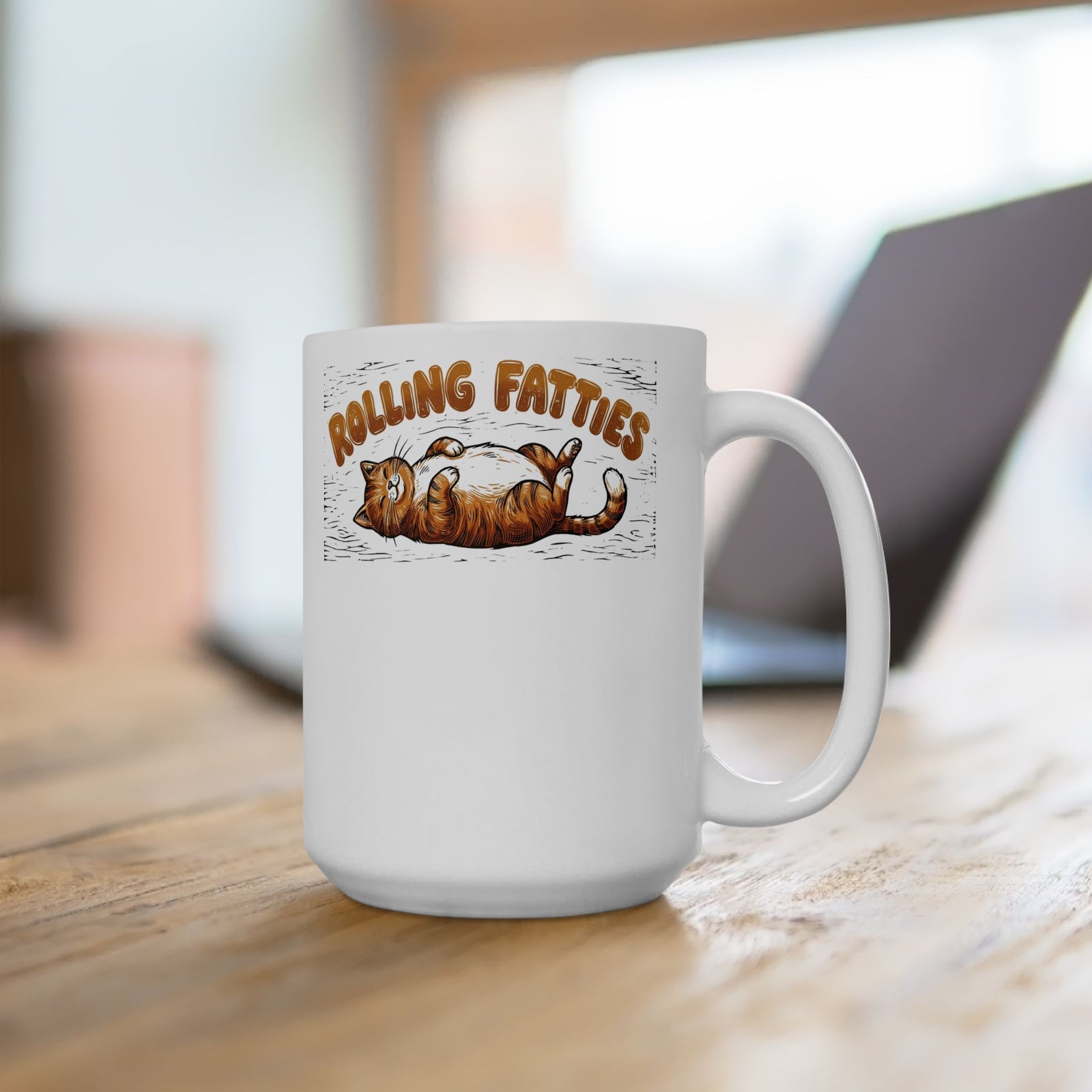 Rolling Fatties Cat Ceramic Mug — Cute Cartoon Cat Graphic Mug