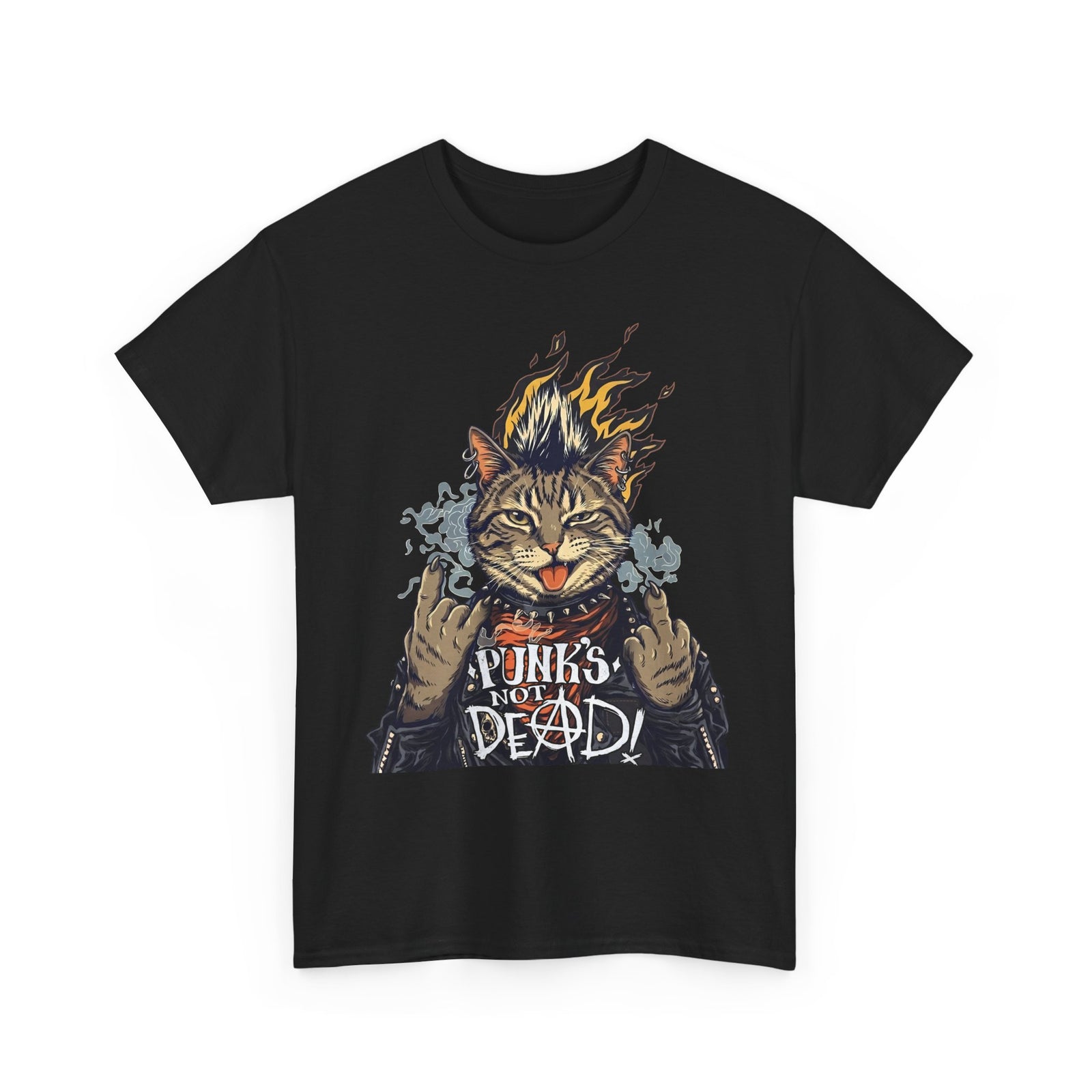 Punks Not Dead Cat T-Shirt — Funny Rebel Punk Rock Tabby Tee