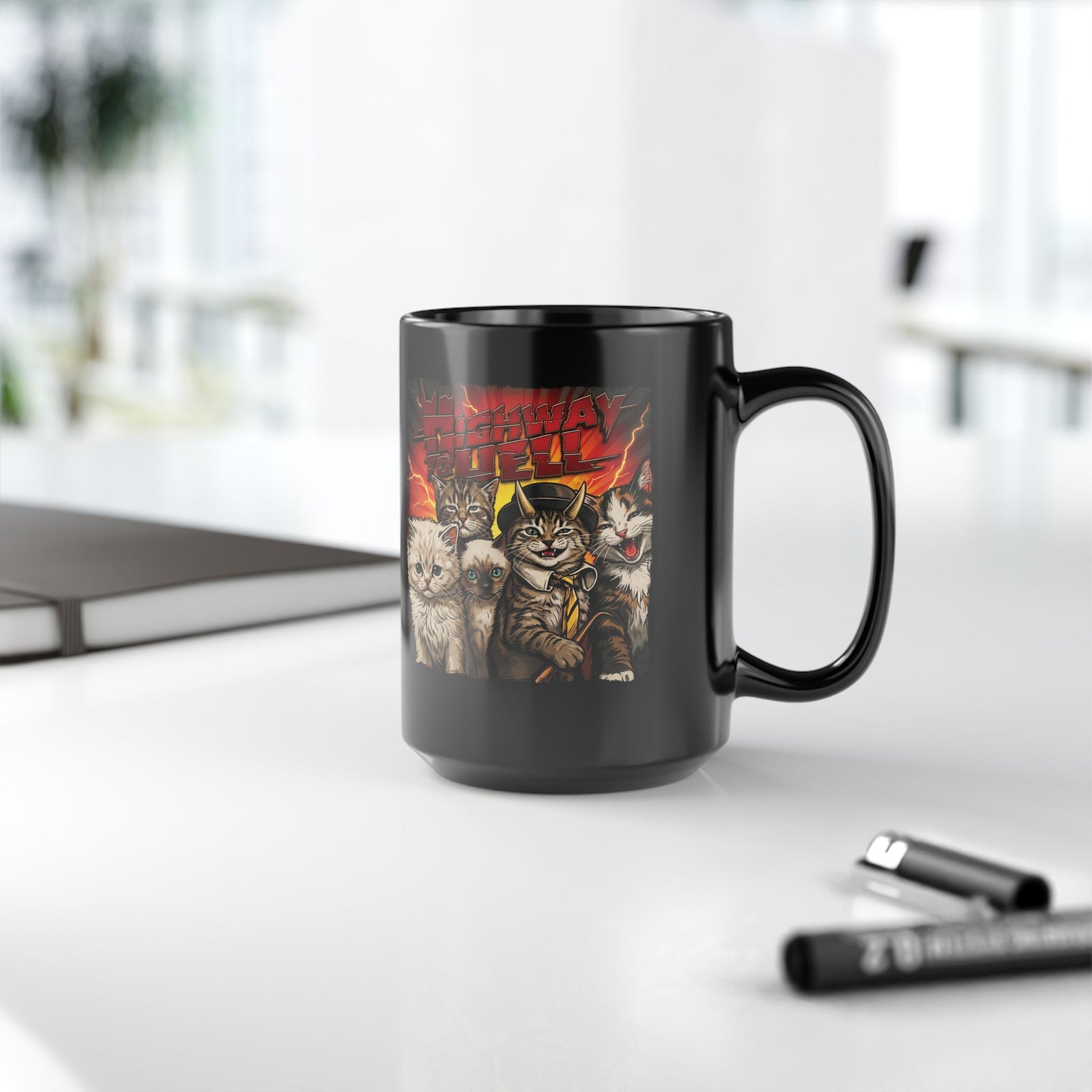 "Highway to Hell" Hard Rock Cats Parody Black Mug