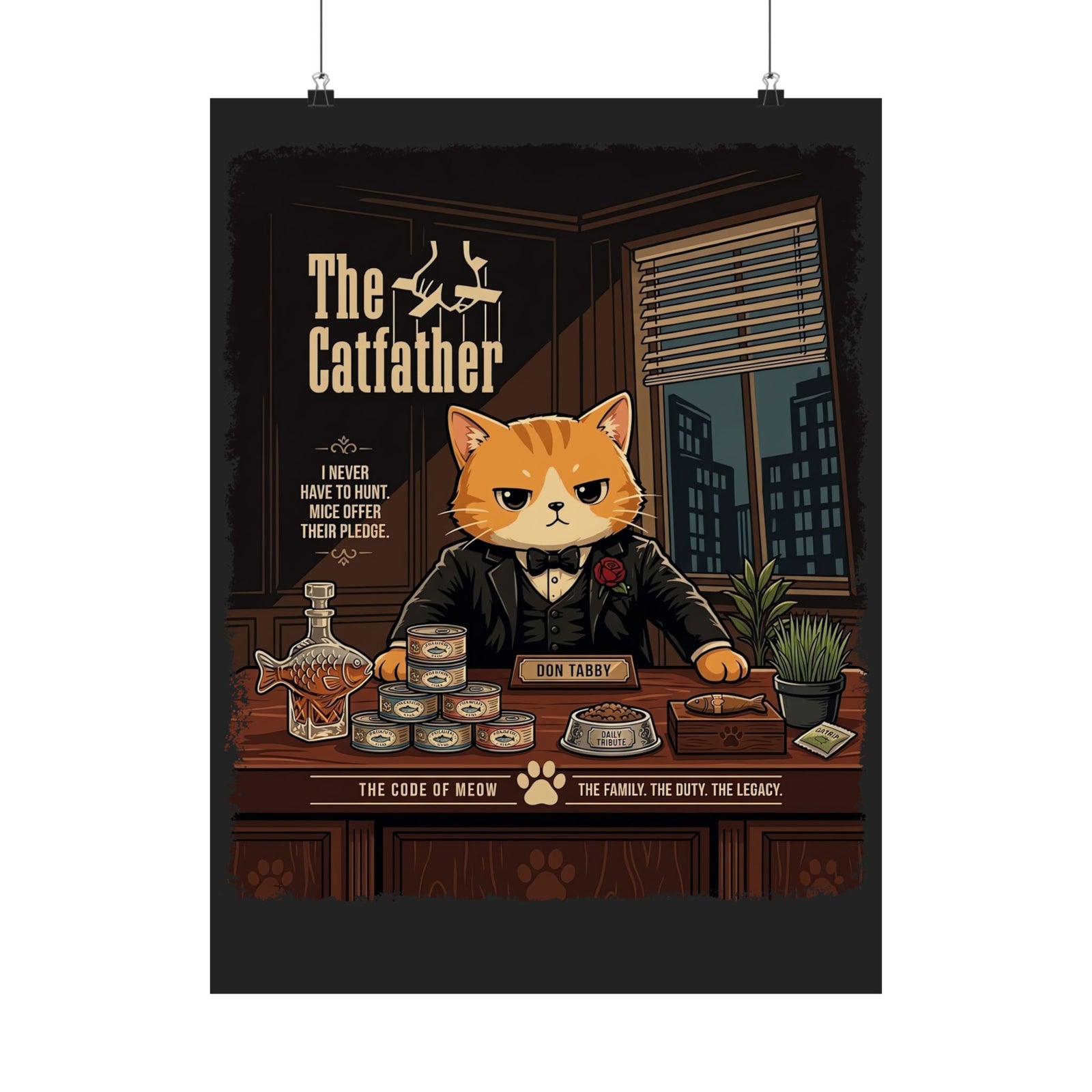 The Catfather Poster — Funny Mafia Cat Poster for Cat Lovers