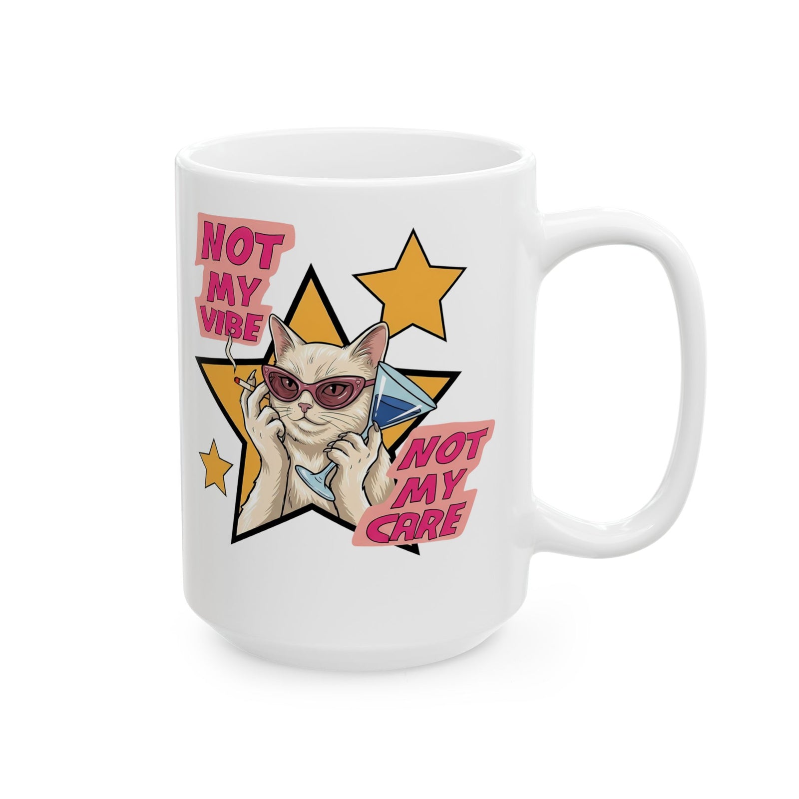 Not My Care Retro Cat Ceramic Mug — Unbothered Pop Art Feline Mug