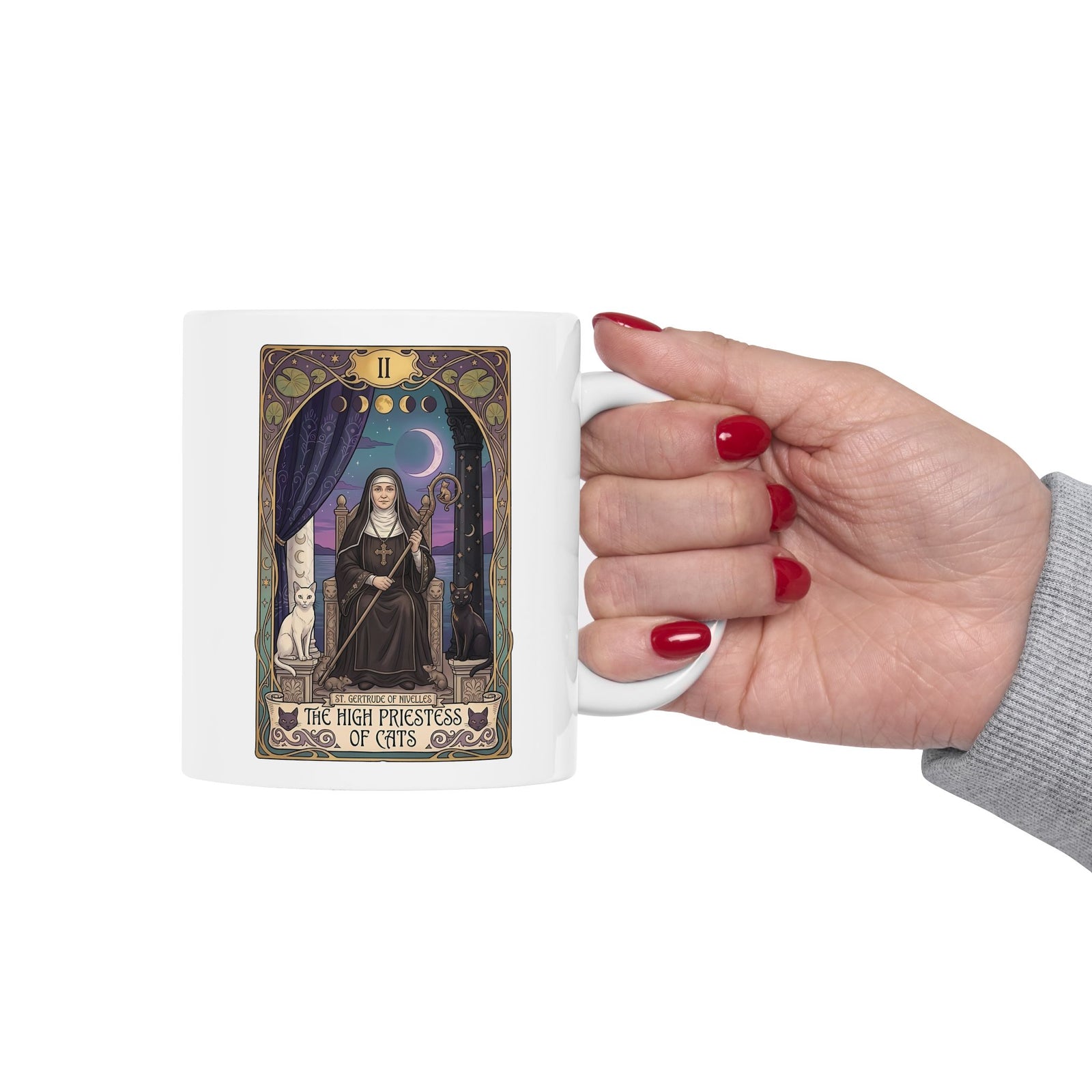 High Priestess of Cats Ceramic Mug — Mystical Cat Lover Mug