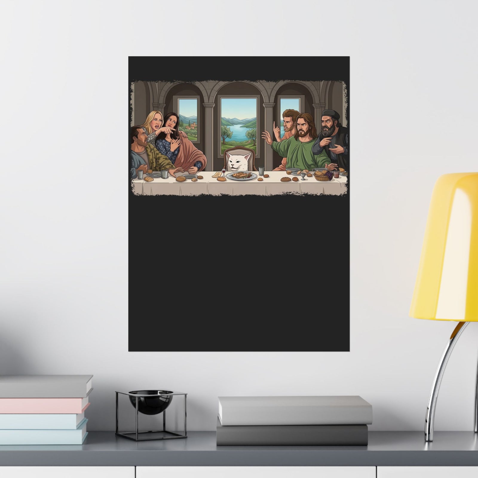 Last Supper x Woman Yelling at Cat Poster — Funny Religious Art Mashup Poster