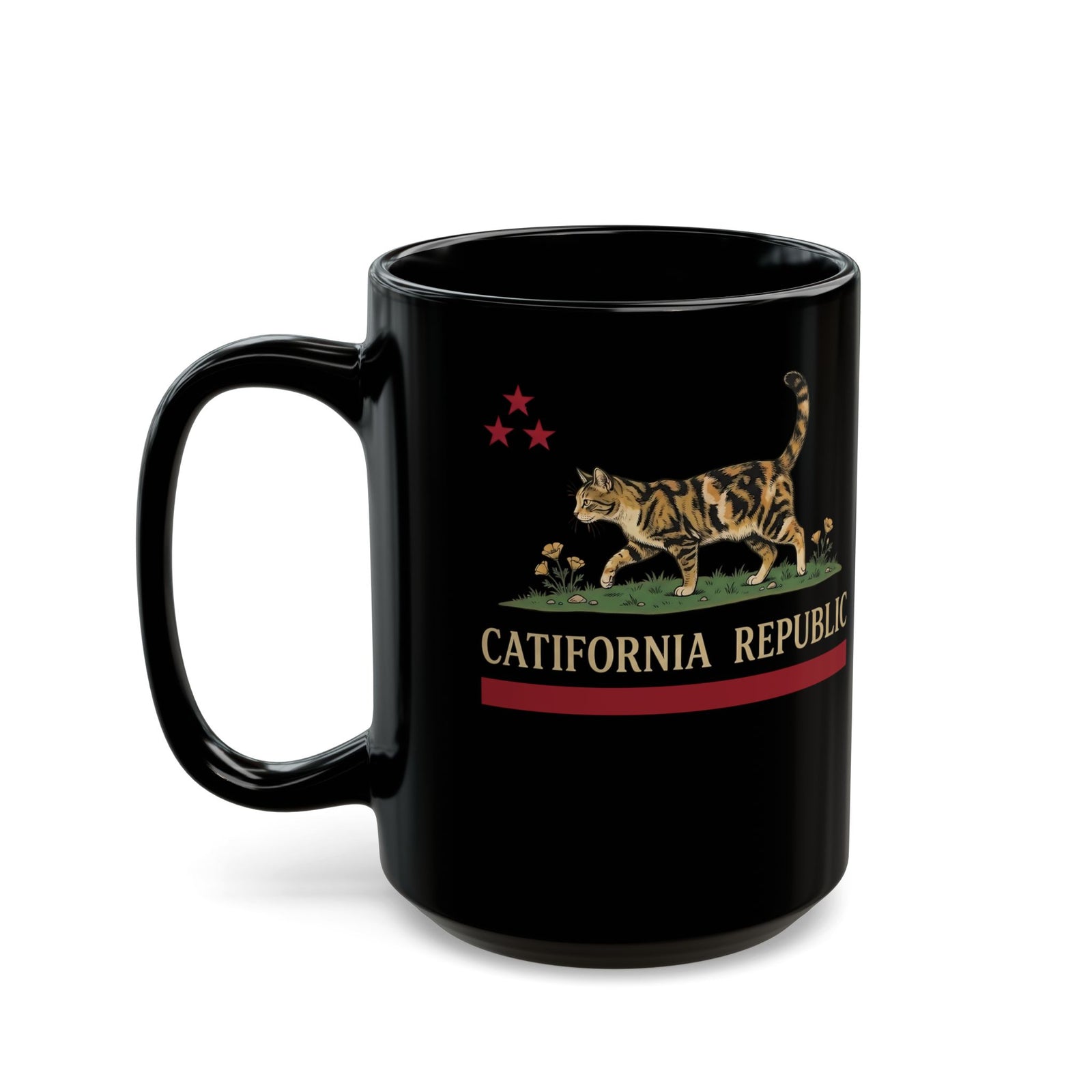 Catifornia Republic Funny Cat Black Mug — Vintage Cali Cat Graphic Mug