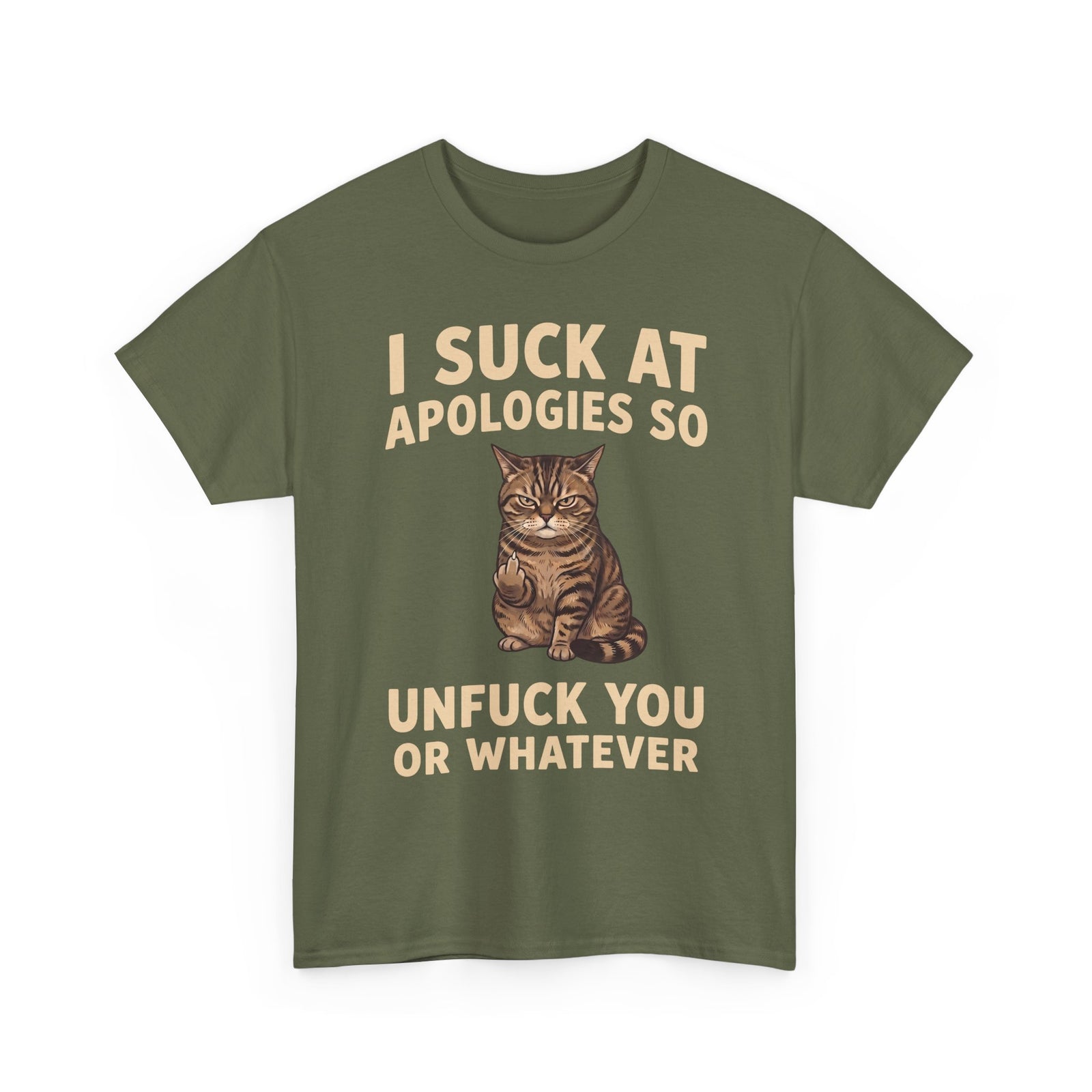 I Suck At Apologies So Unfuck You Or Whatever T-Shirt — Funny Grumpy Cat Middle Finger Tee