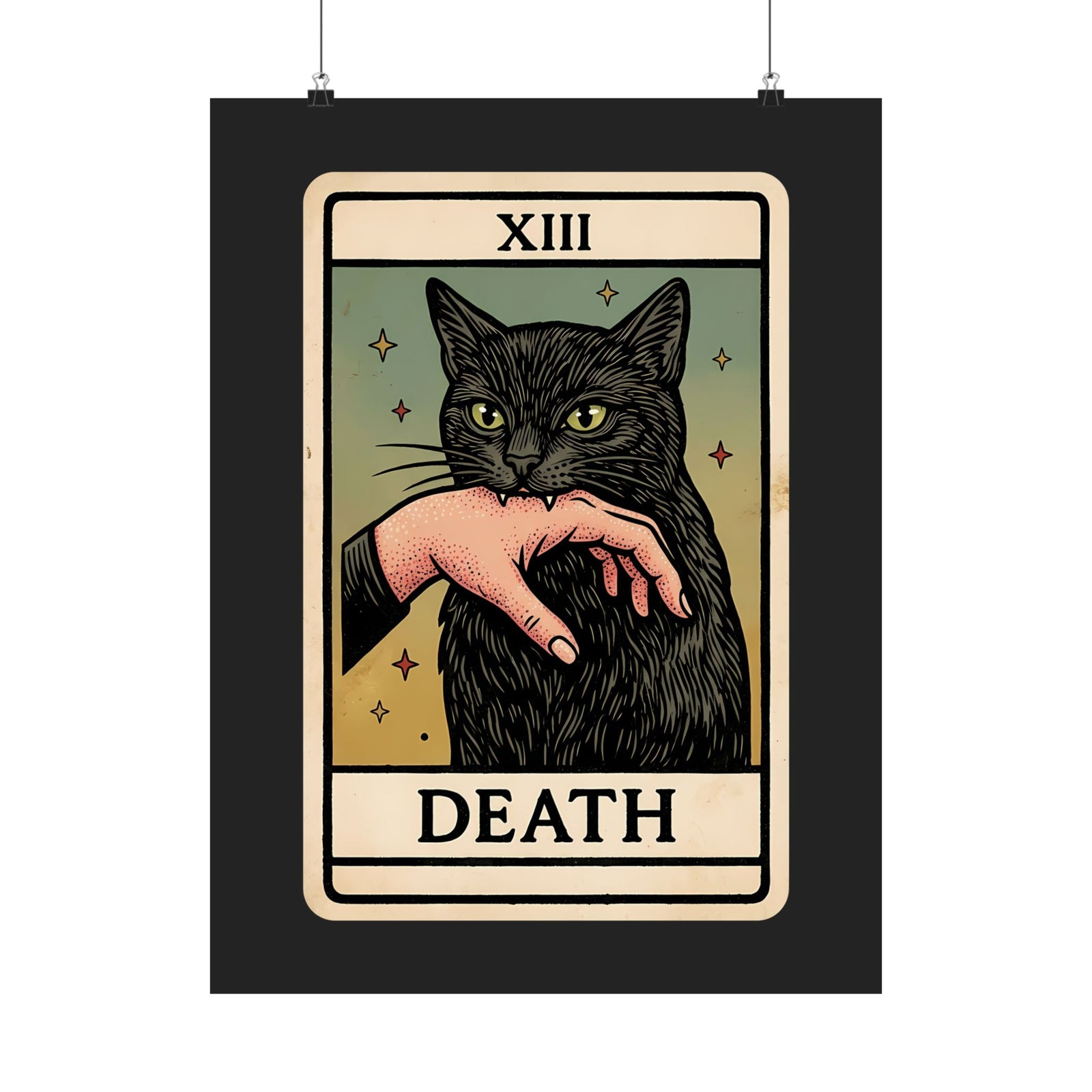 "Death" Tarot Card Black Cat Biting Hand Funny Poster