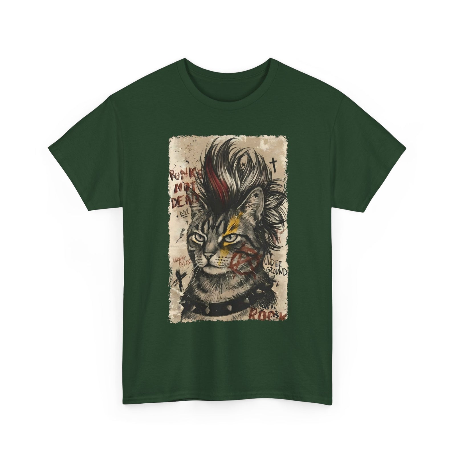 Punks Not Dead Cat T-Shirt — Edgy Mohawk Anarchy Feline Graphic