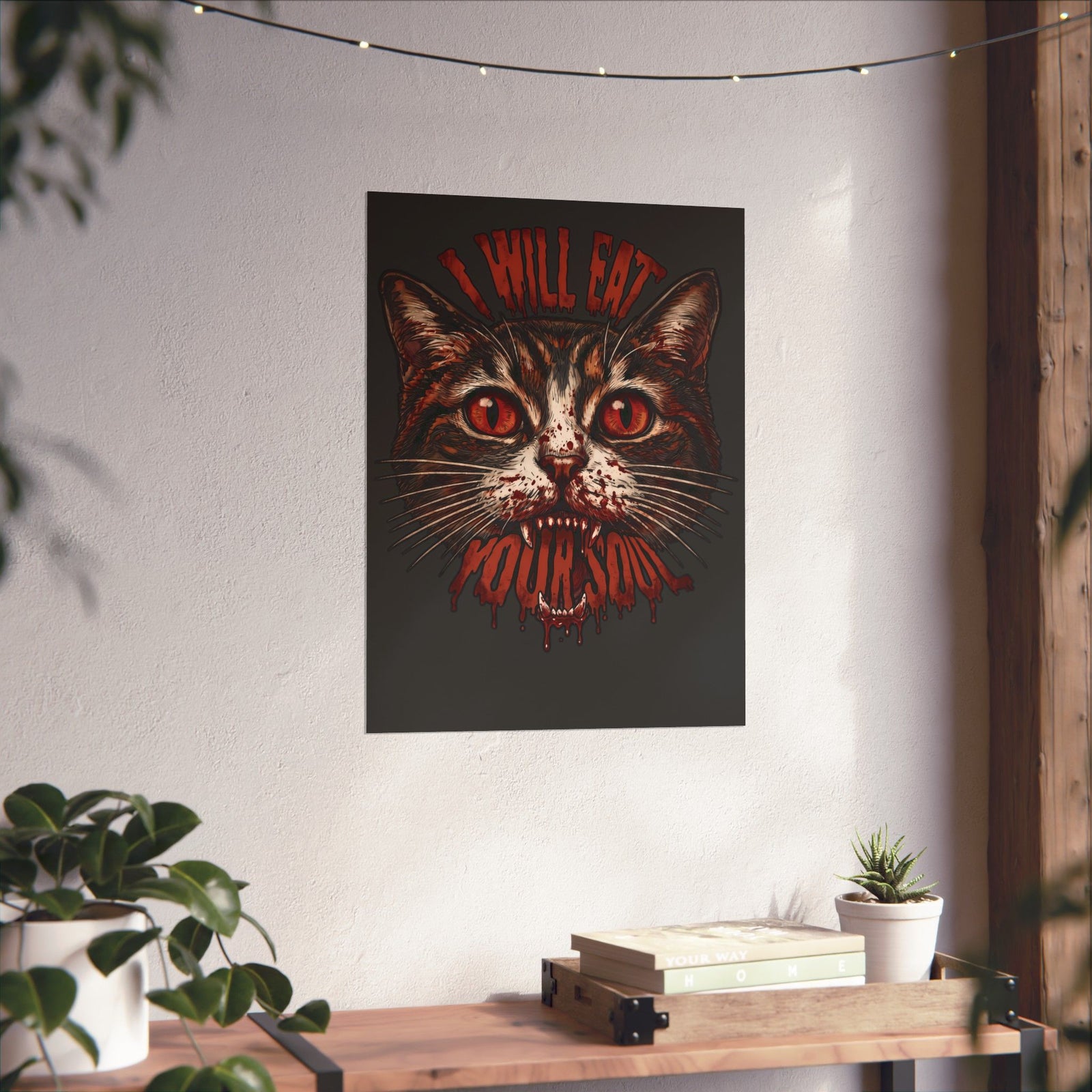 I Will Eat Your Soul Poster — Horror Demon Cat Graphic Poster