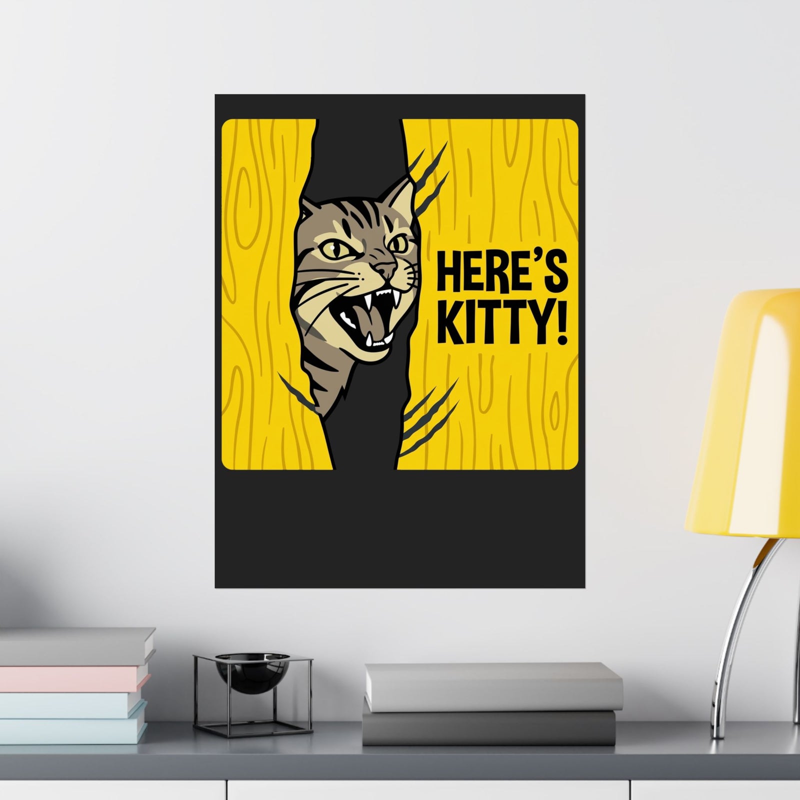 Funny Cat Parody Poster — "Here's Kitty" Graphic Poster