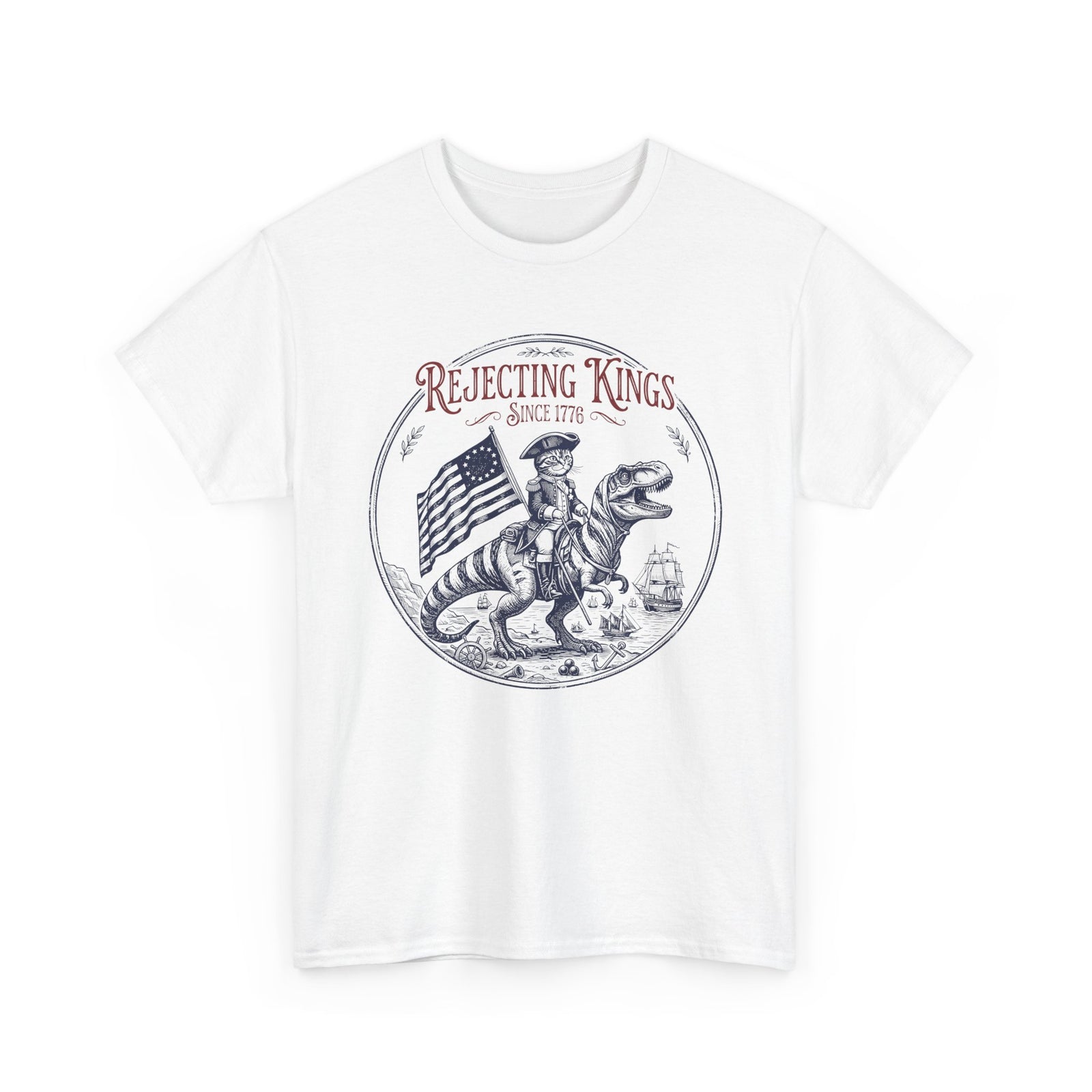 Funny Cat T-Shirt "Rejecting Kings, One Meow at a Time" Fourth of July Tee