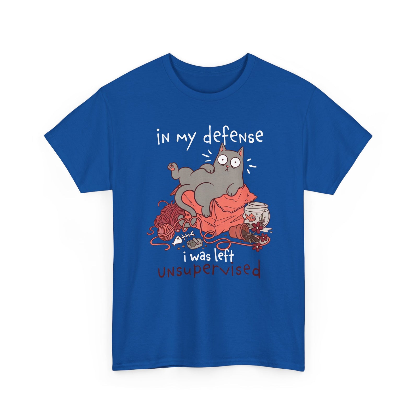 Cute Messy Cat T-Shirt — "In My Defense, I Was Left Unsupervised" Cat Tee