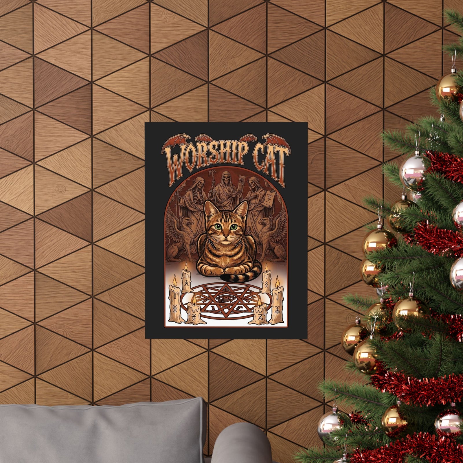 Worship Cat Poster — Cute Cat Faith Graphic Poster