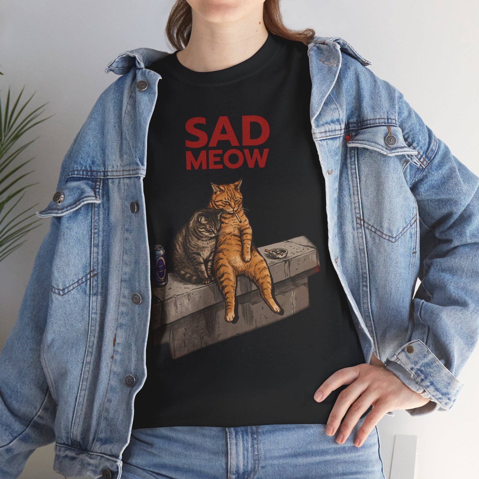 Sad Meow T-Shirt — Funny Depressed Smoking Cats Graphic Tee
