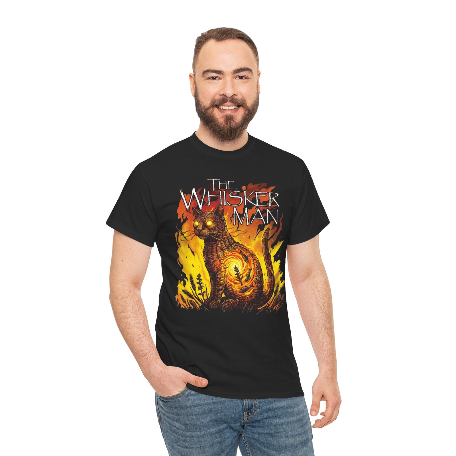 The Whisker Man Fiery Cat Horror Graphic Tee
