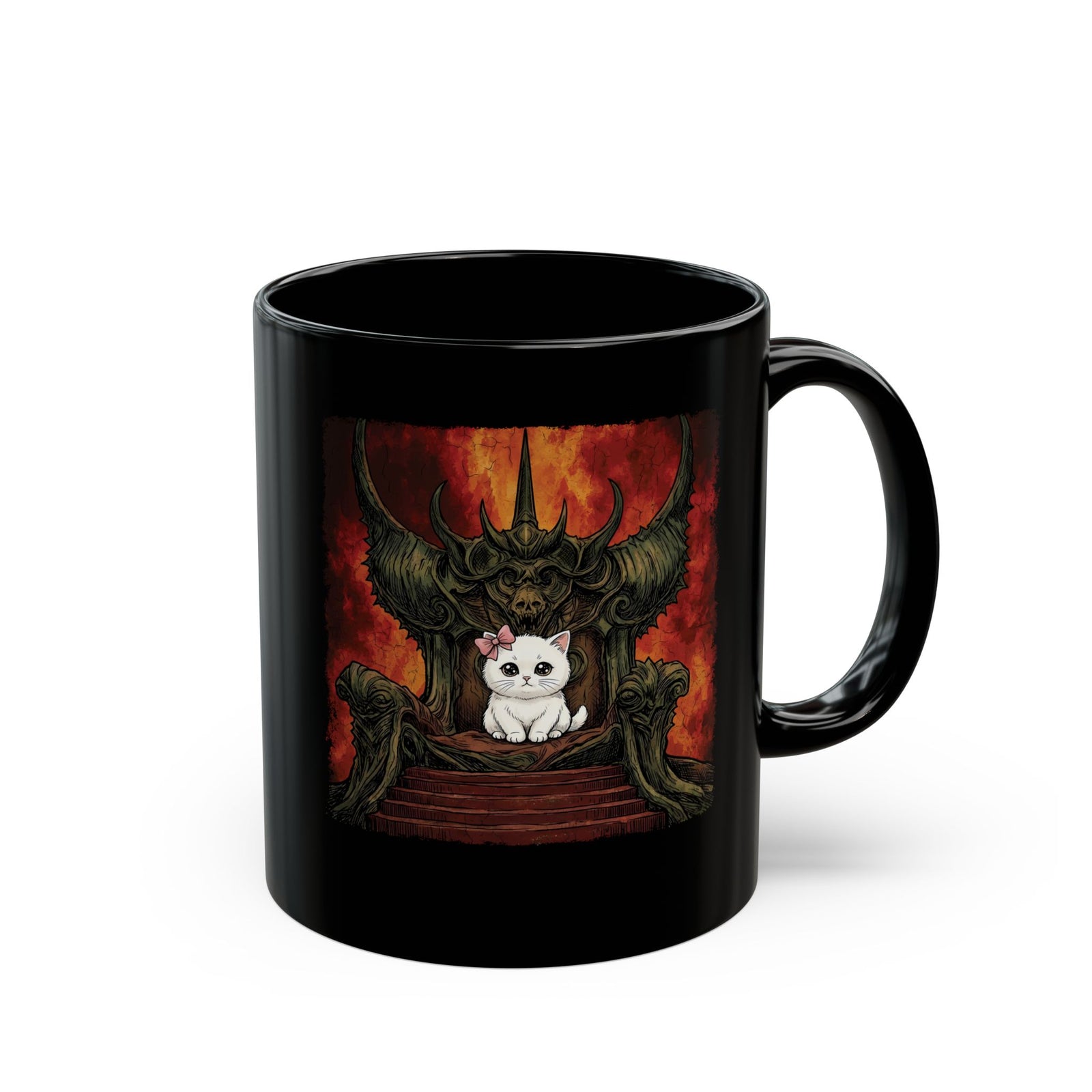 Evil Kitty Throne Kitten Black Mug — Cute Cat Dark Fantasy Graphic