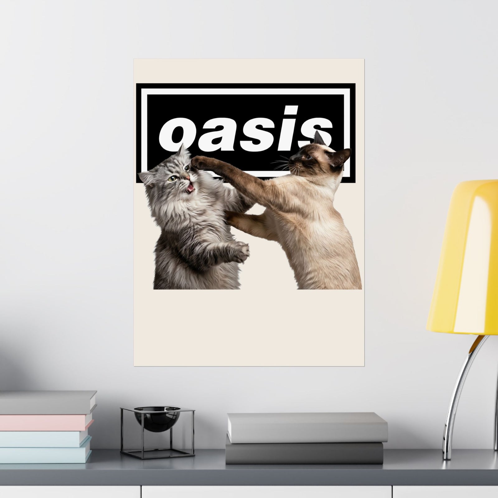Oasis Cat Fight Poster — Desert Cat Battle Graphic Poster
