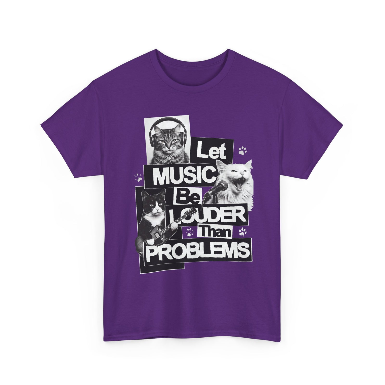 Let Music Be Louder Than Problems T-Shirt — Funny Grunge Rock Cat Band Tee