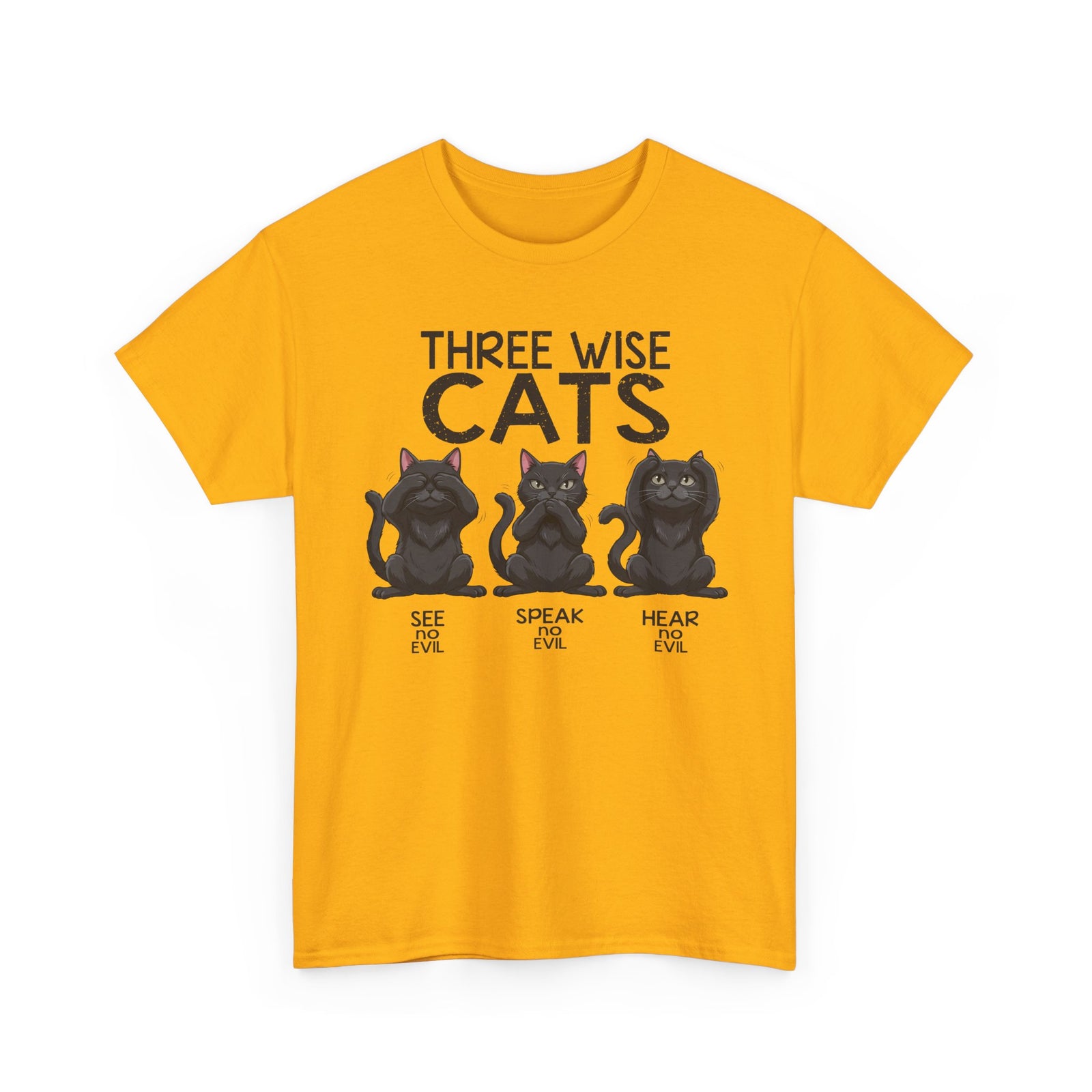 Three Wise Cats T-Shirt — See Speak Hear No Evil Black Cat Graphic