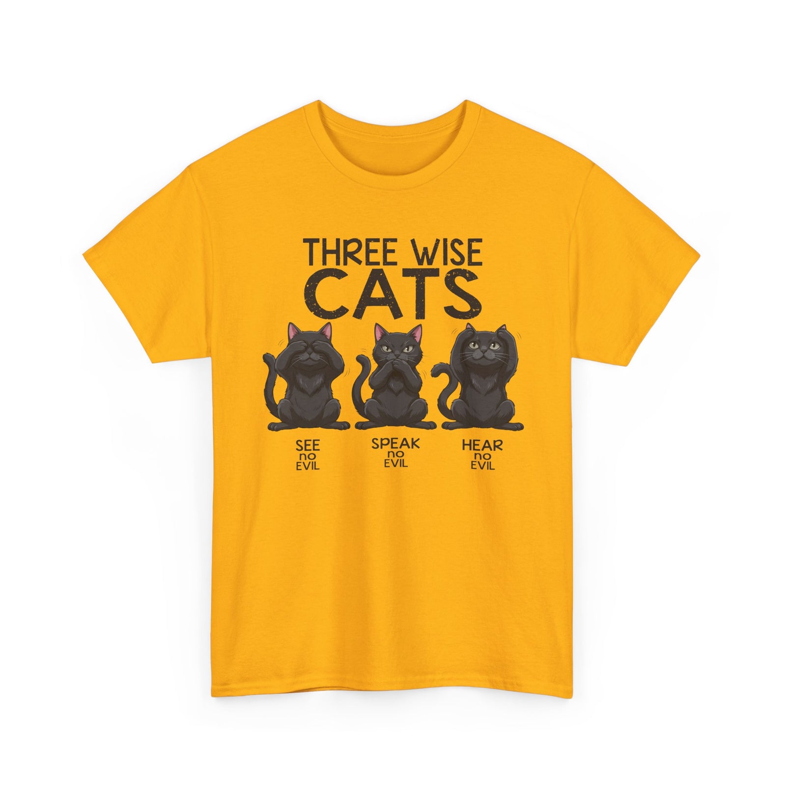 Three Wise Cats T-Shirt — See Speak Hear No Evil Black Cat Graphic