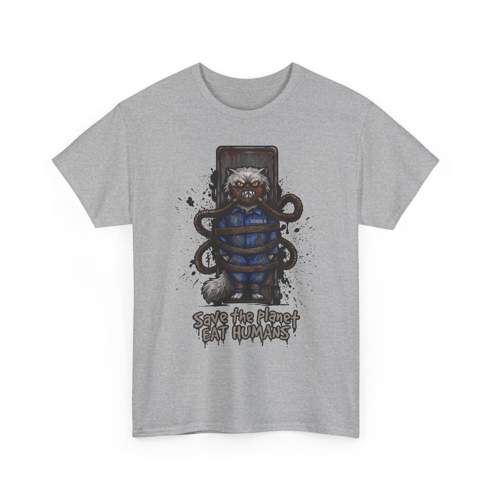 Save The Planet Eat Humans Cat T-Shirt — Horror Movie Parody Tee