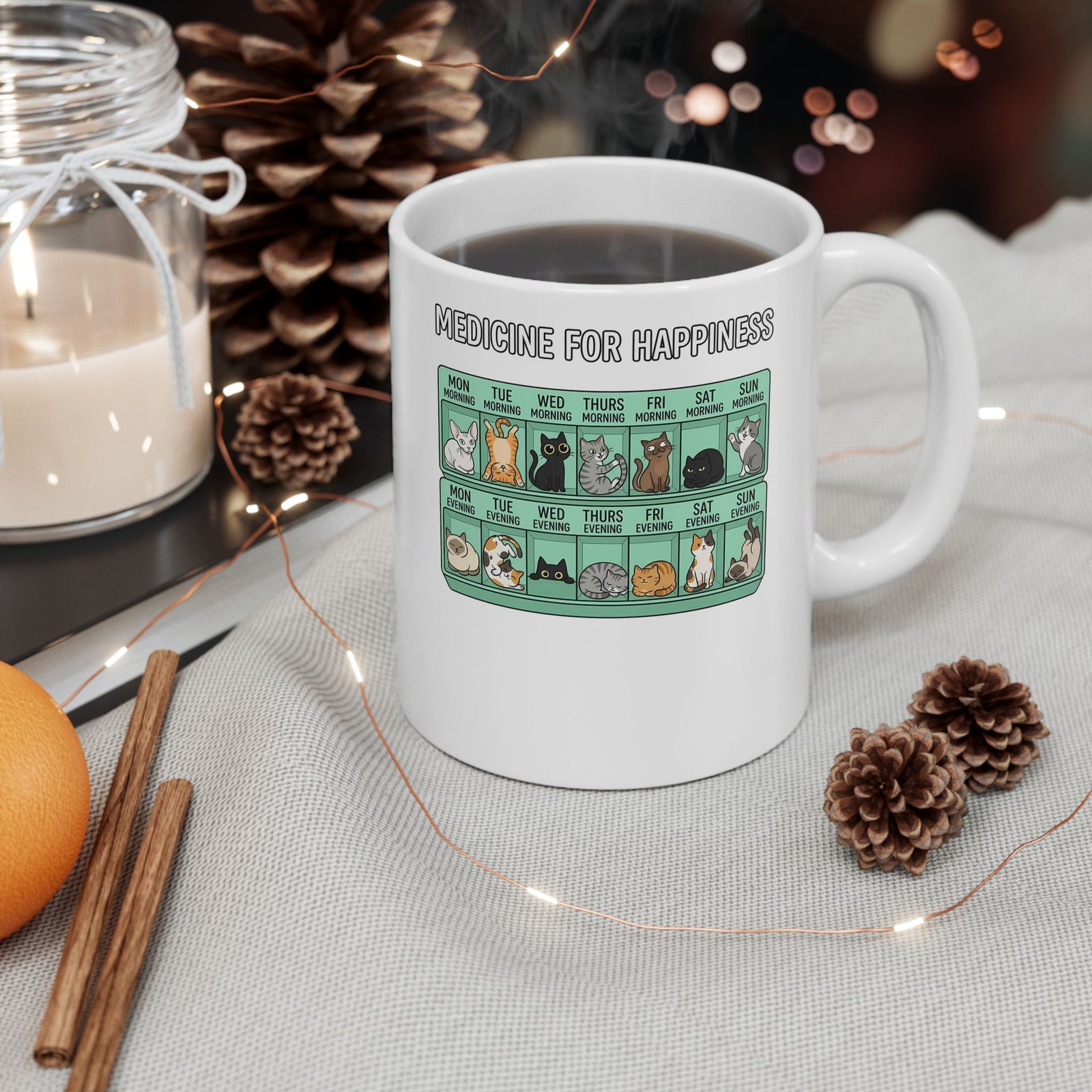 Medicine For Happiness Cat Ceramic Mug