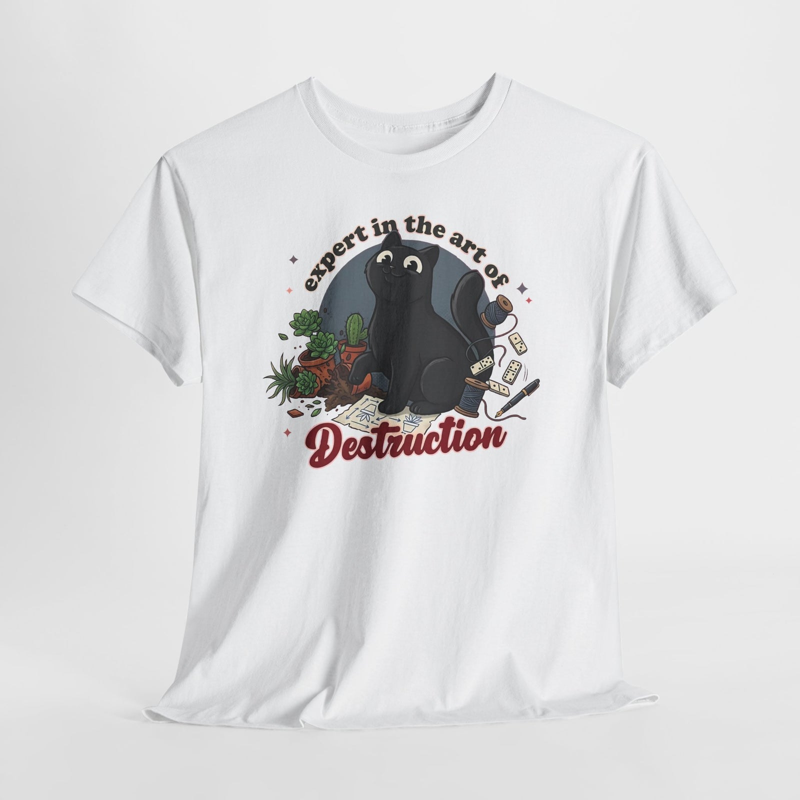 Cat Destruction T-Shirt — “Expert in the Art of Destruction” Cute Cat Plant Shirt