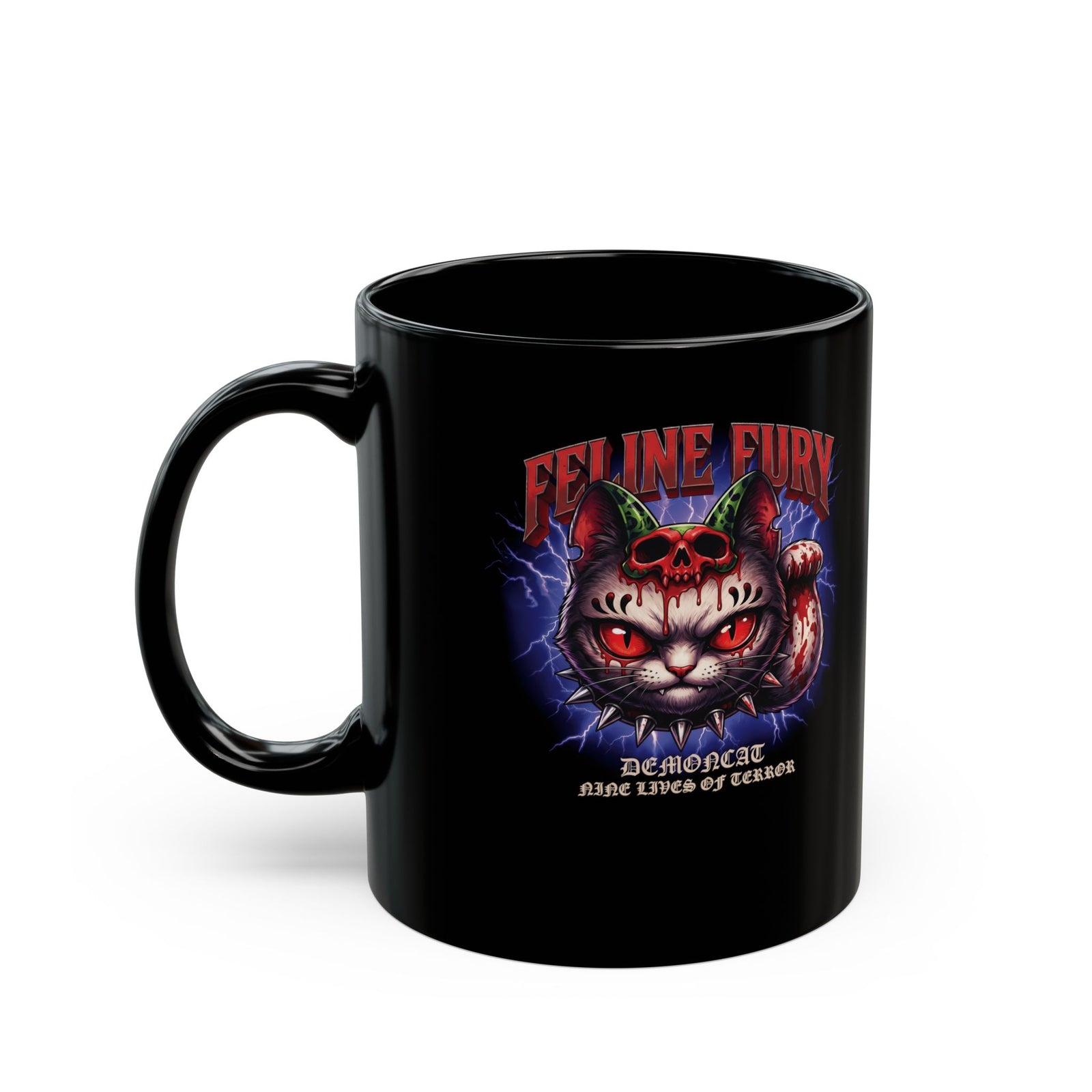 Feline Fury Demoncat Black Mug — Heavy Metal Horror Gothic Cat Mug