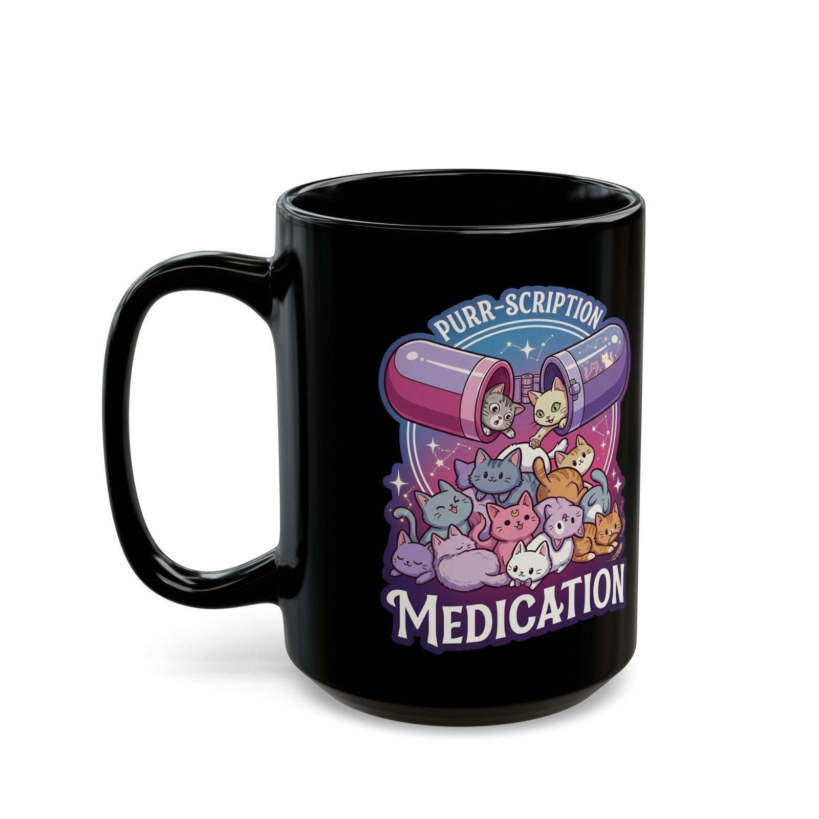 Purr‑Scription Medication Cat Black Mug