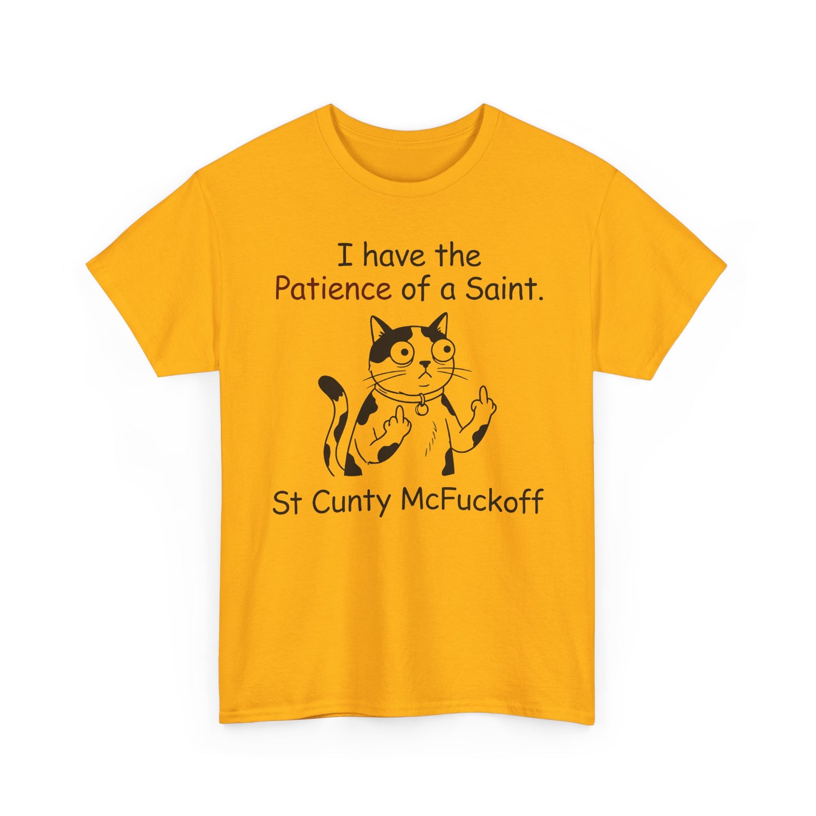 I Have the Patience of a Saint 'St Cunty Mcfuckoff' Cat T-Shirt