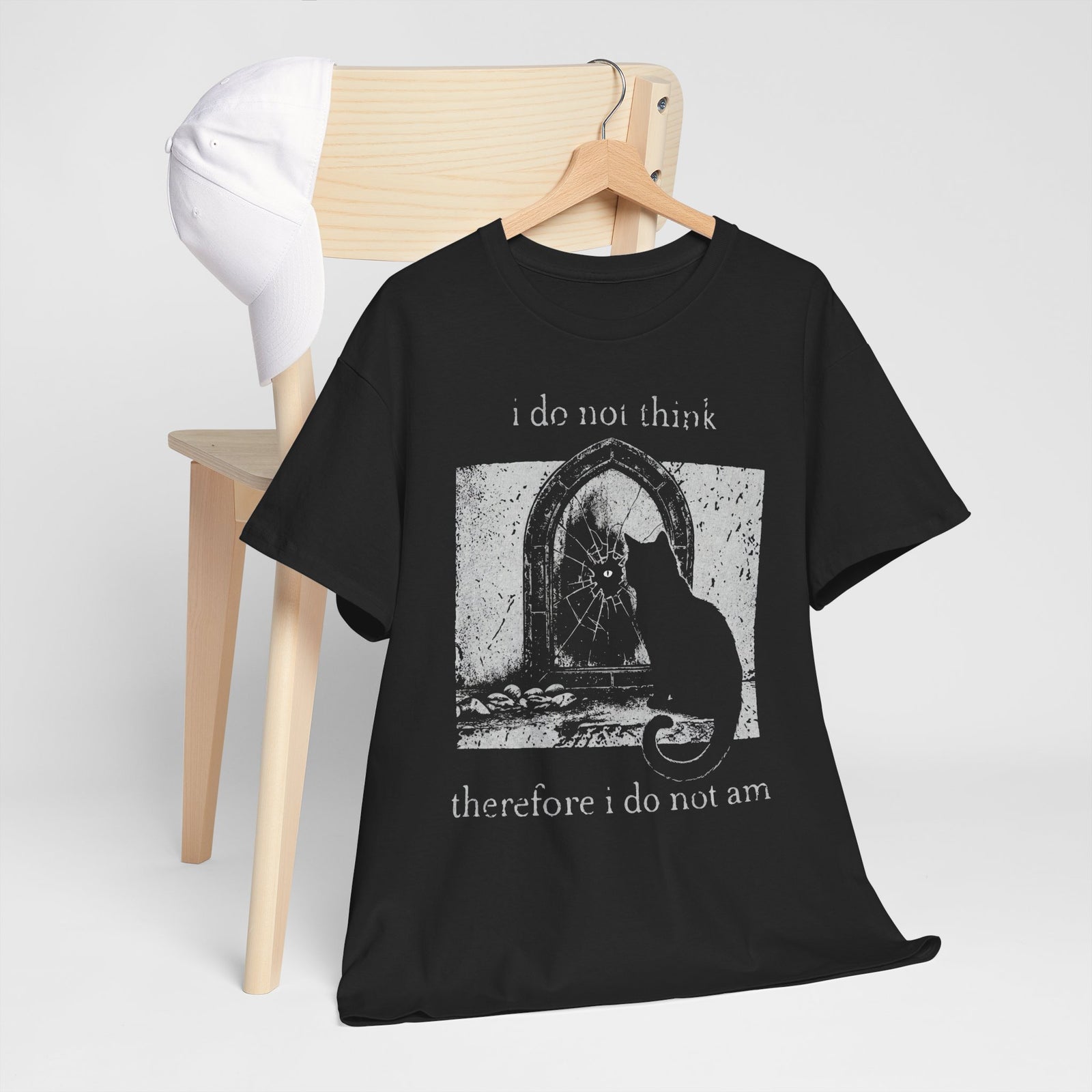 Vintage Black Cat T-Shirt — "I Do Not Think Therefore I Do Not Am"