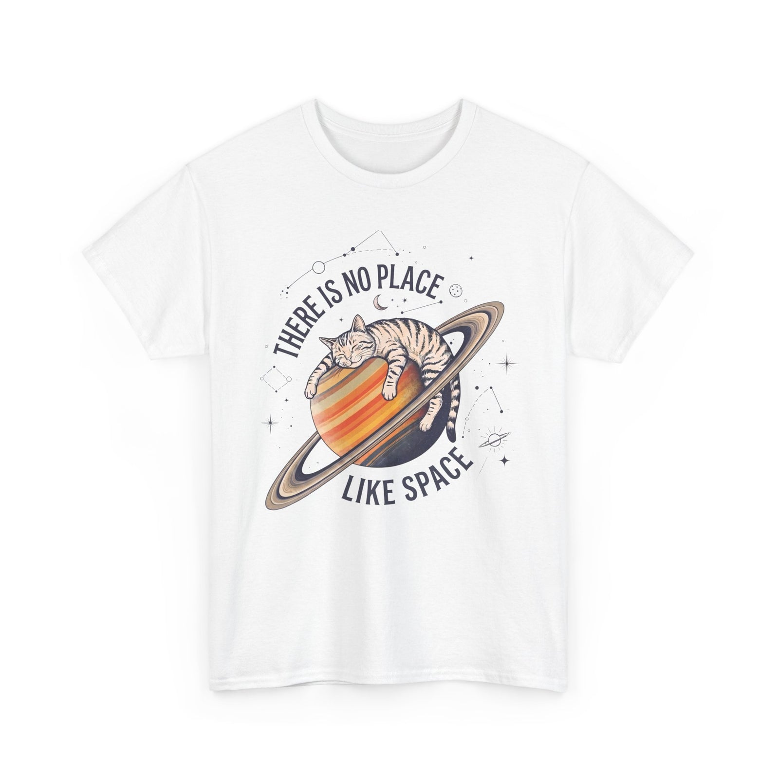 There Is No Place Like Space T-Shirt — Funny Sleeping Cat Saturn Tee
