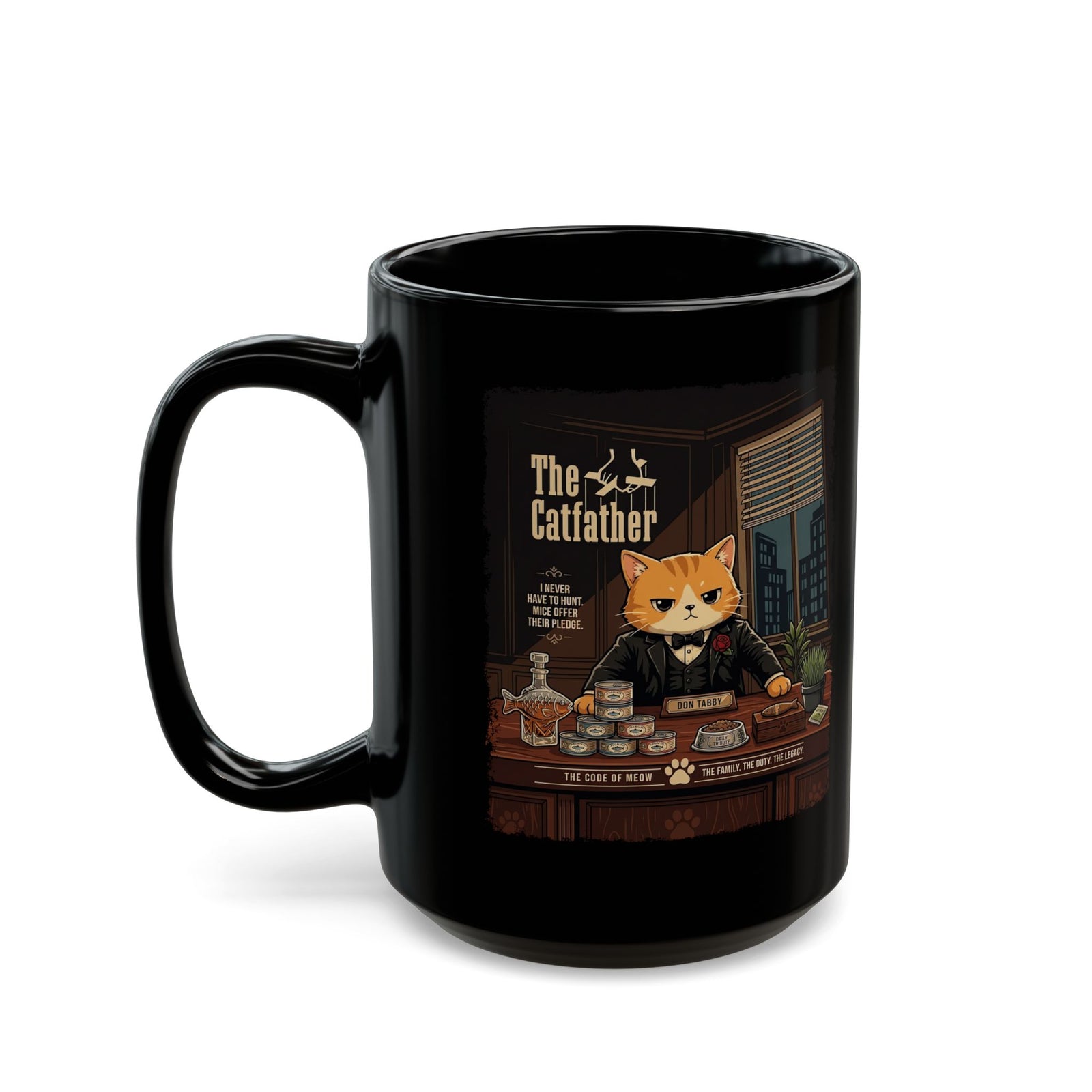 The Catfather Black Mug — Funny Mafia Cat Mug for Cat Lovers