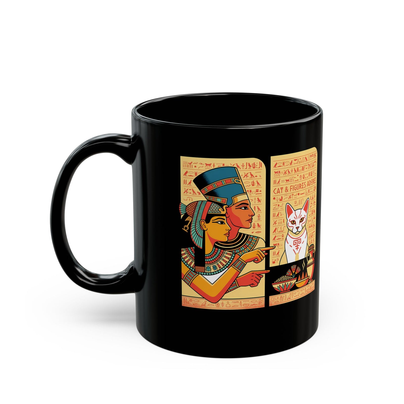 Egyptian Cat Meme Black Mug — Funny Ancient Egypt Cat Graphic Mug