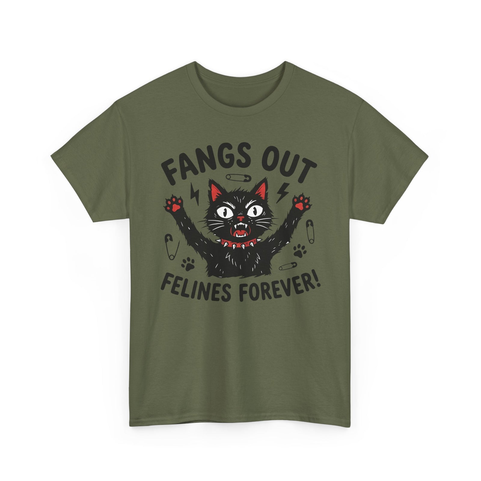 Fangs Out Felines Forever Tee — Cat Lover Graphic T‑Shirt