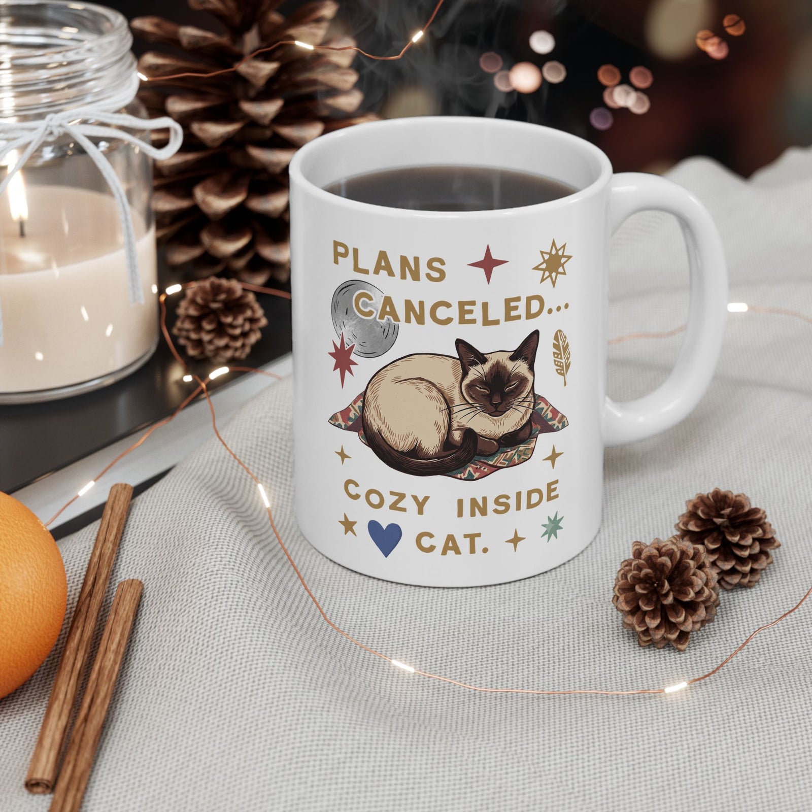 Plans Canceled Cozy Indoor Cat Ceramic Mug — "Plans Canceled" Graphic Mug