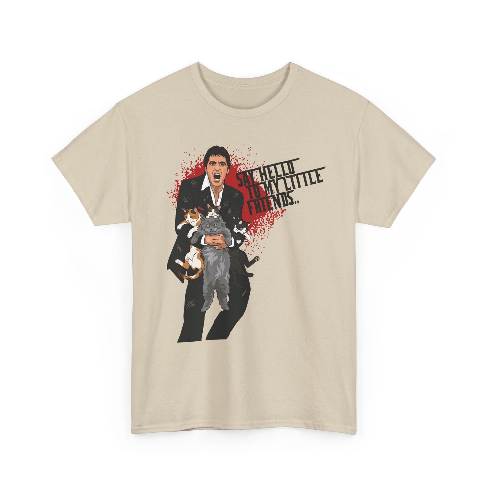 Say Hello To My Little Friends T-Shirt Funny Gangster Holding Cats Graphic Tee