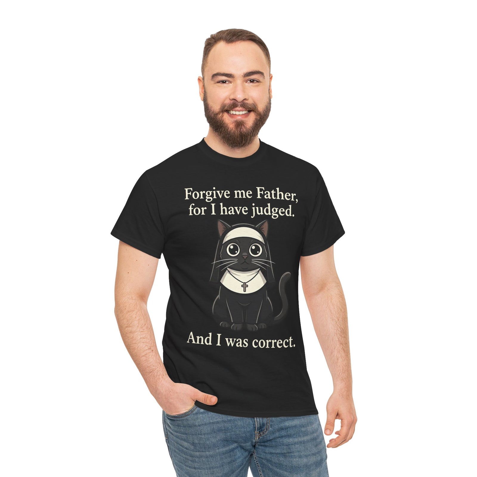 Gothic Cat T‑Shirt — “Forgive me Father, for I have judged. And I was correct.”