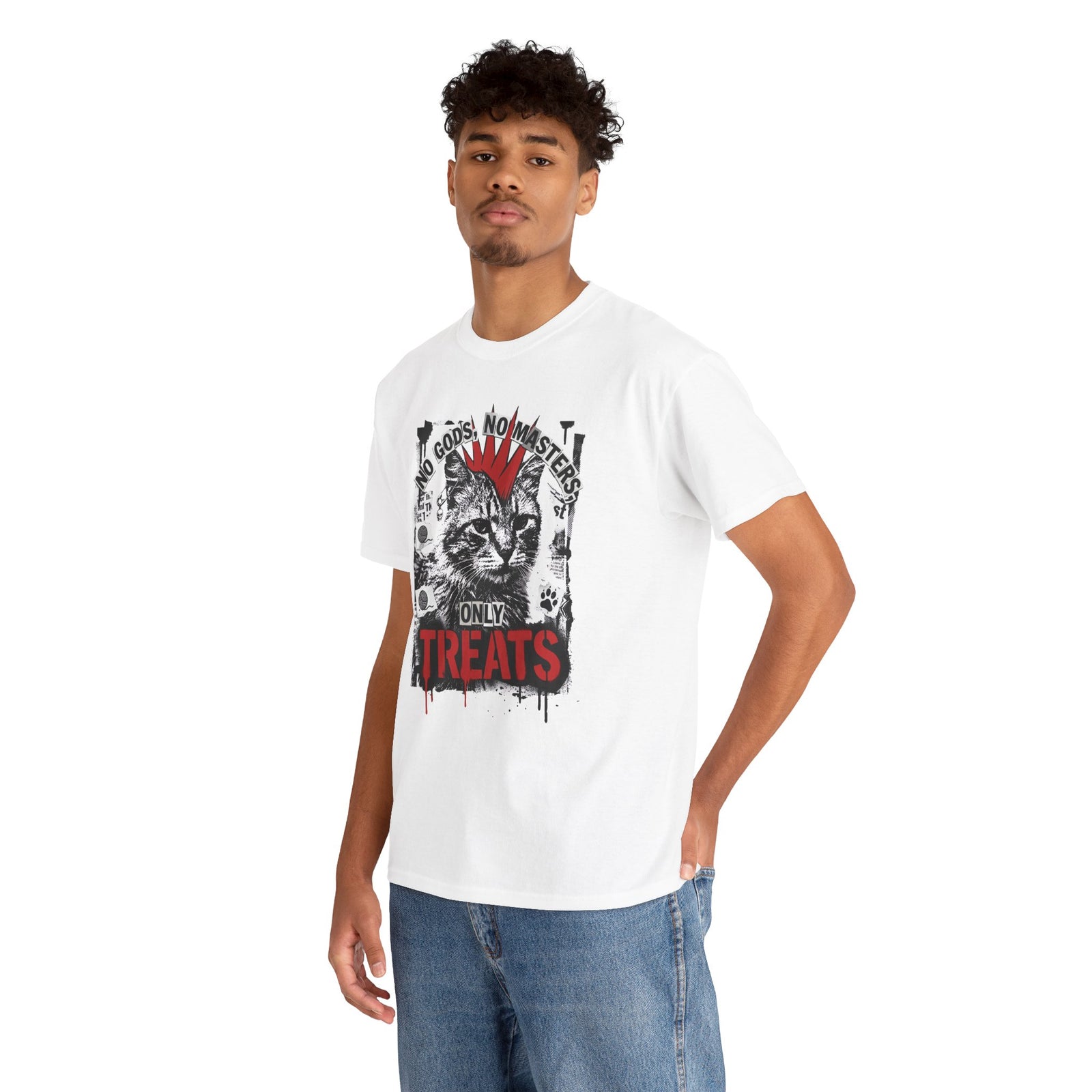 Punk Cat Tee — “No Gods No Masters, Only Treat” Graphic T-Shirt