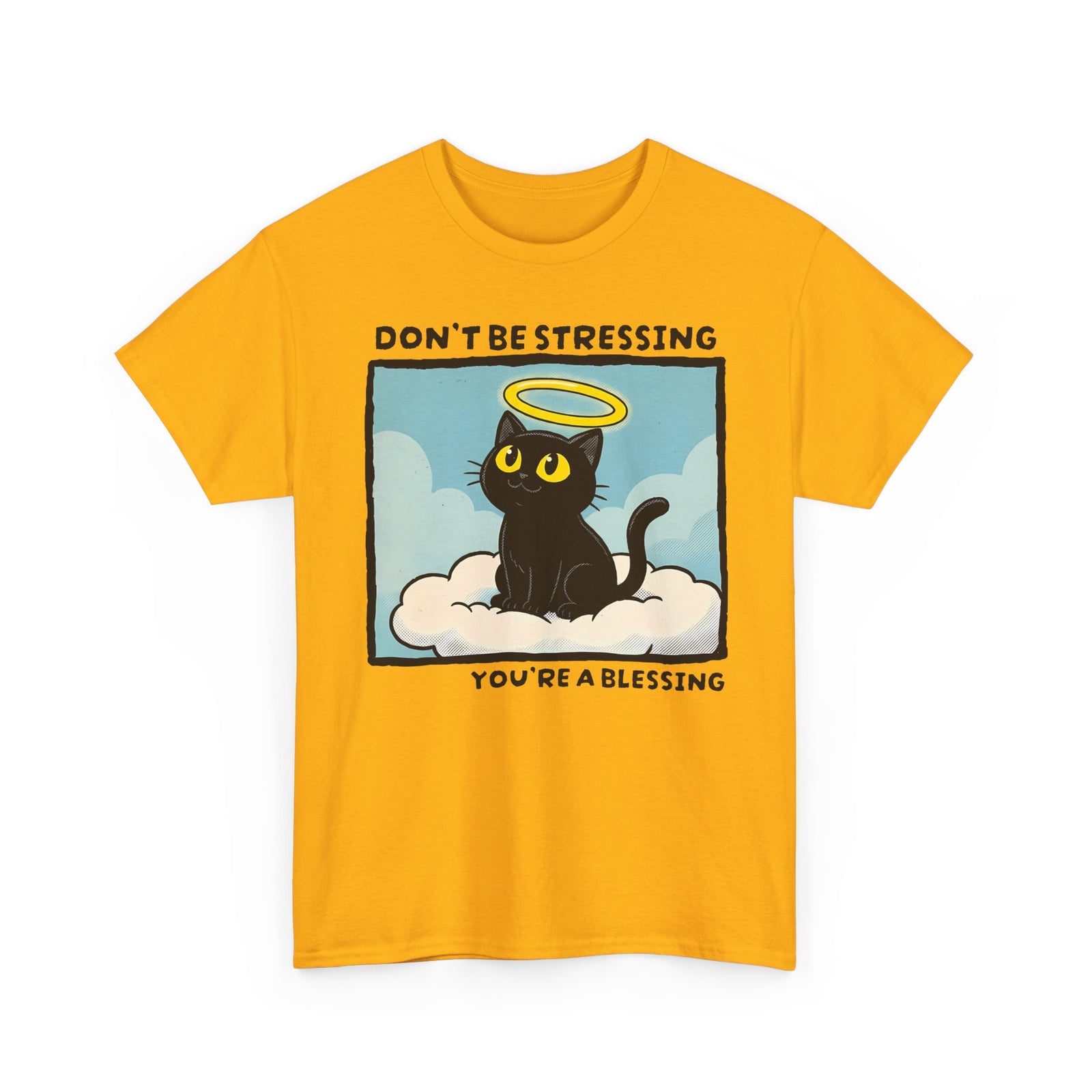 Funny Black Cat Angel T-Shirt “Don’t Be Stressing You’re a Blessing” Cute Cat Graphic Tee