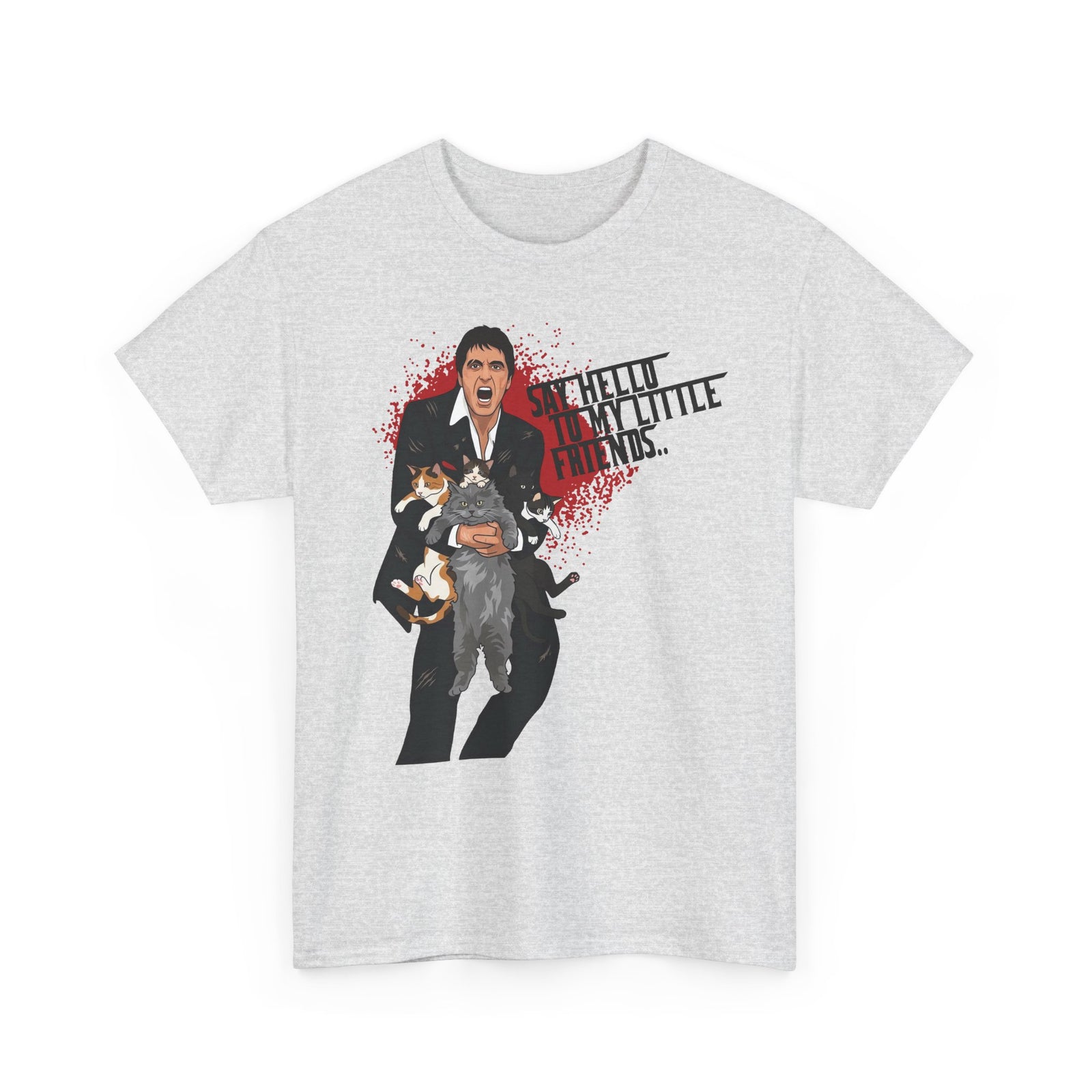 Say Hello To My Little Friends T-Shirt Funny Gangster Holding Cats Graphic Tee