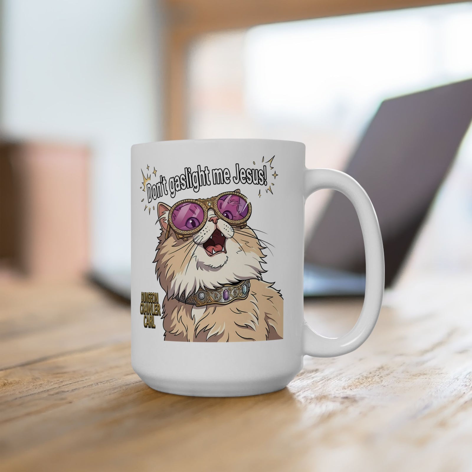 Don't Gaslight Me Jesus — Funny Cat Dungeon Crawler Mug