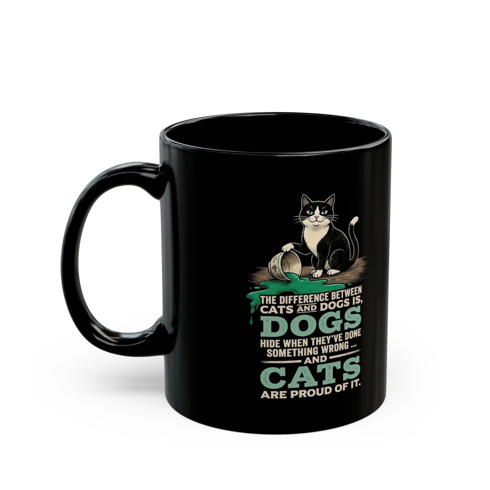 Cats Aren't Guilty Black Mug — Funny Cat Lover Mug