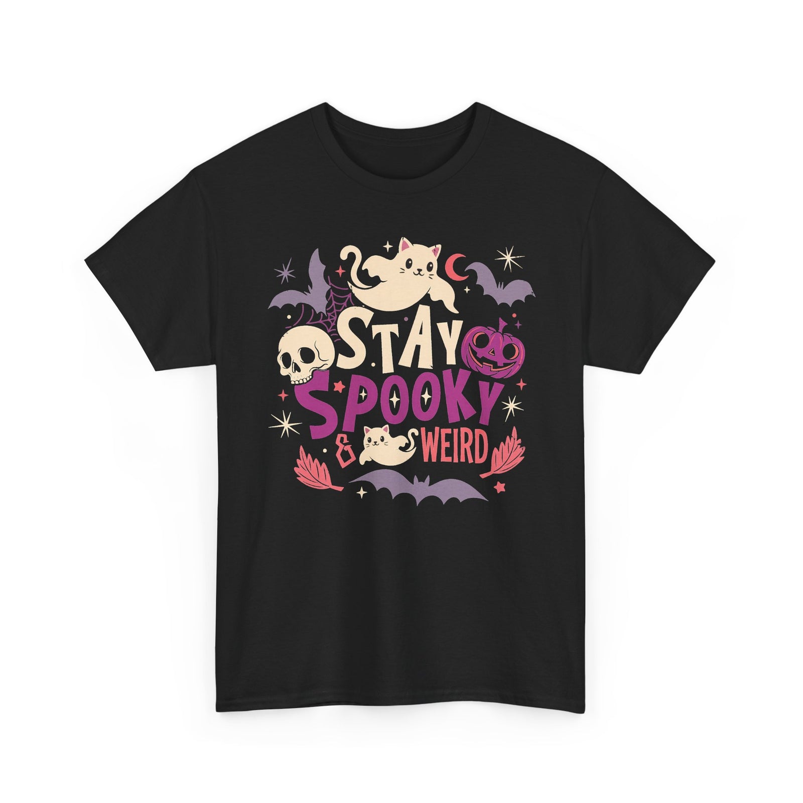 Stay Spooky & Weird Ghost Cat Shirt — Cute Pastel Goth Halloween T-Shirt