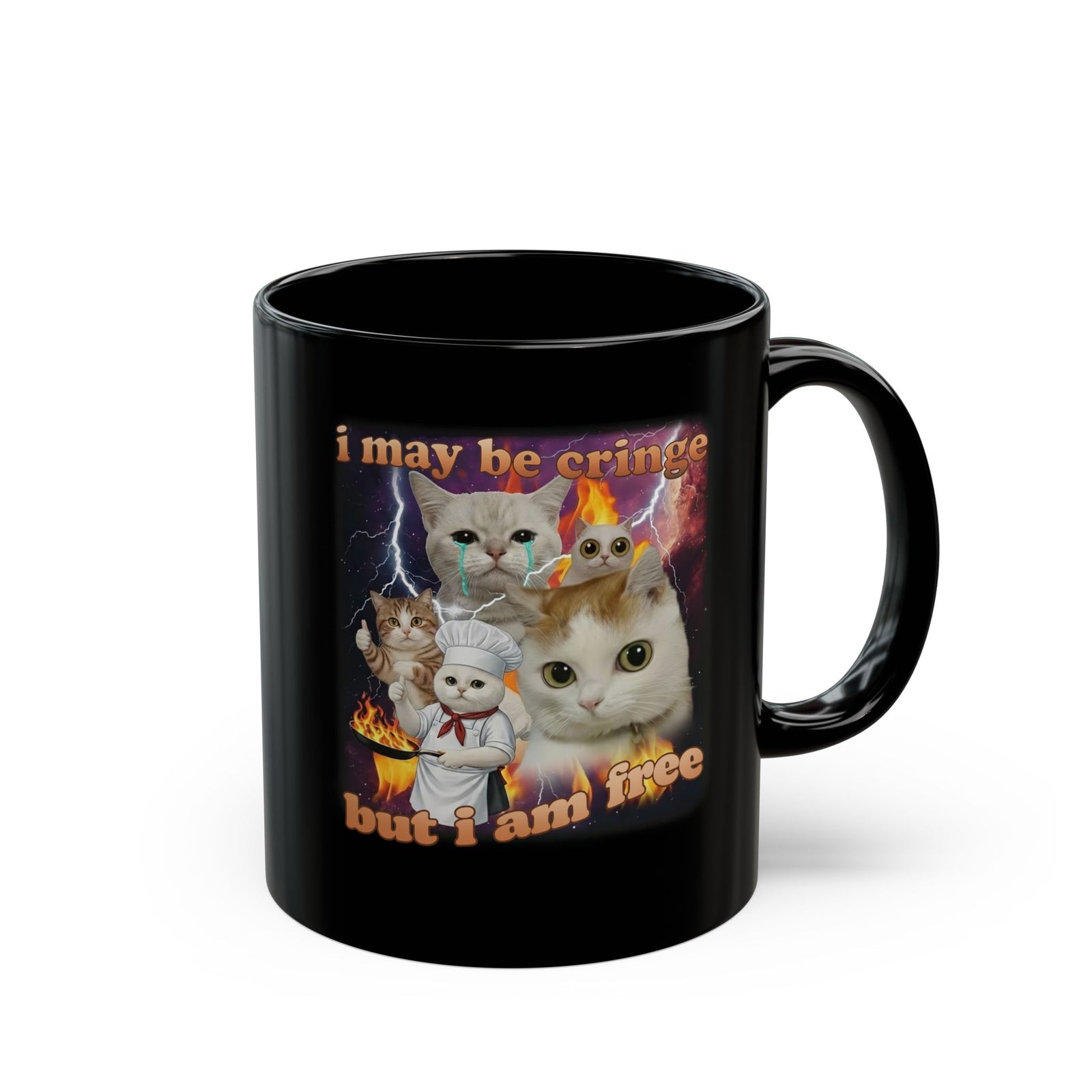 "I May Be Cringe But I Am Free" Black Mug — Funny Self-Expression Mug