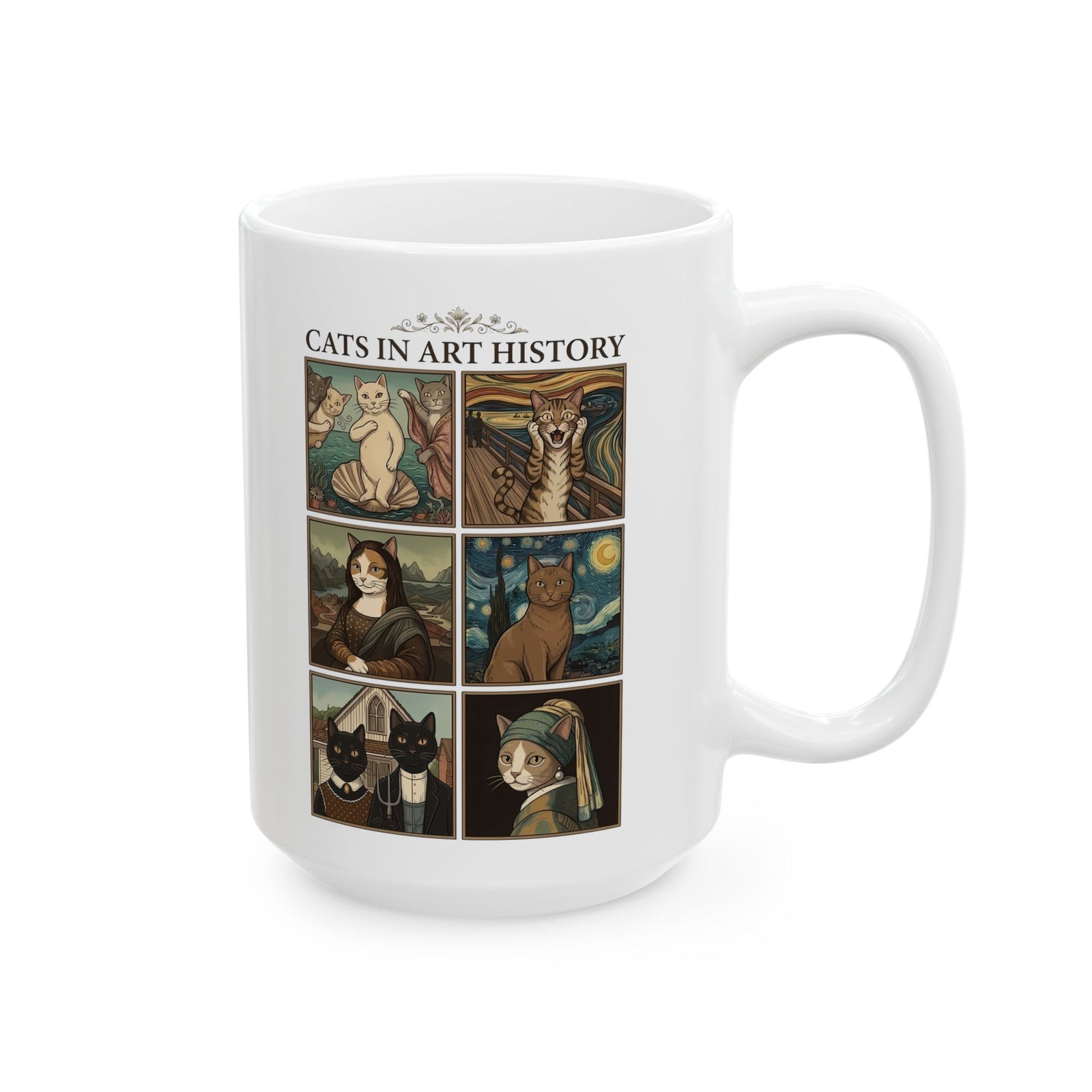 Cats in Art History Ceramic Mug — Vintage Art Cat Mug for Cat Lovers & Art Fans