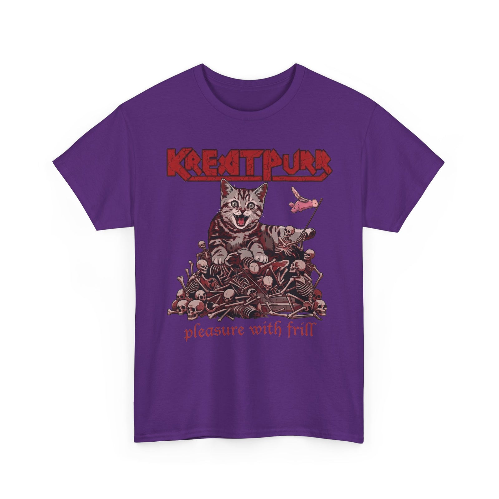 Metal Band Cat Tee — "Krentipurr: Pleasure With Frill" Graphic T-Shirt