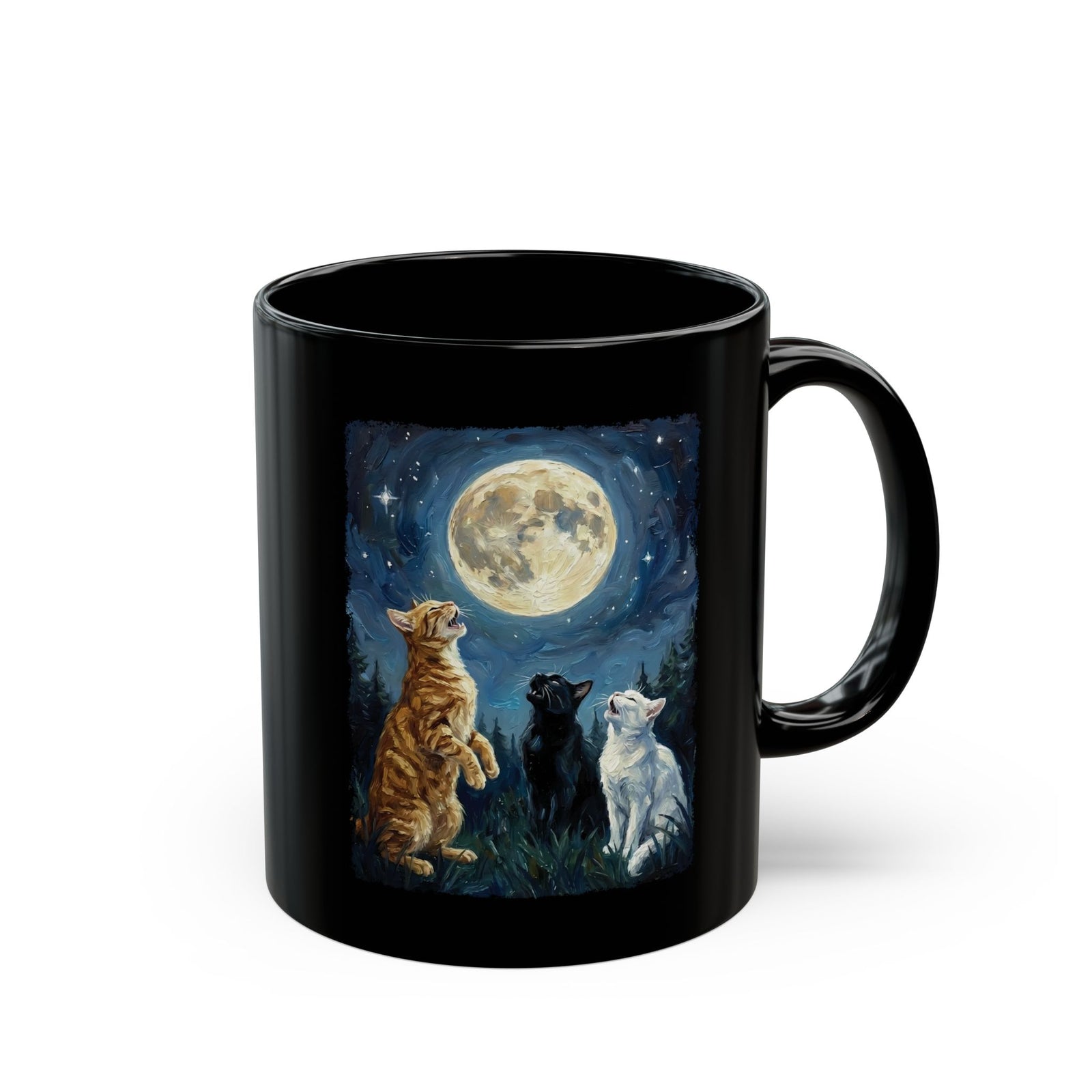 Cats Howling at the Moon Black Mug