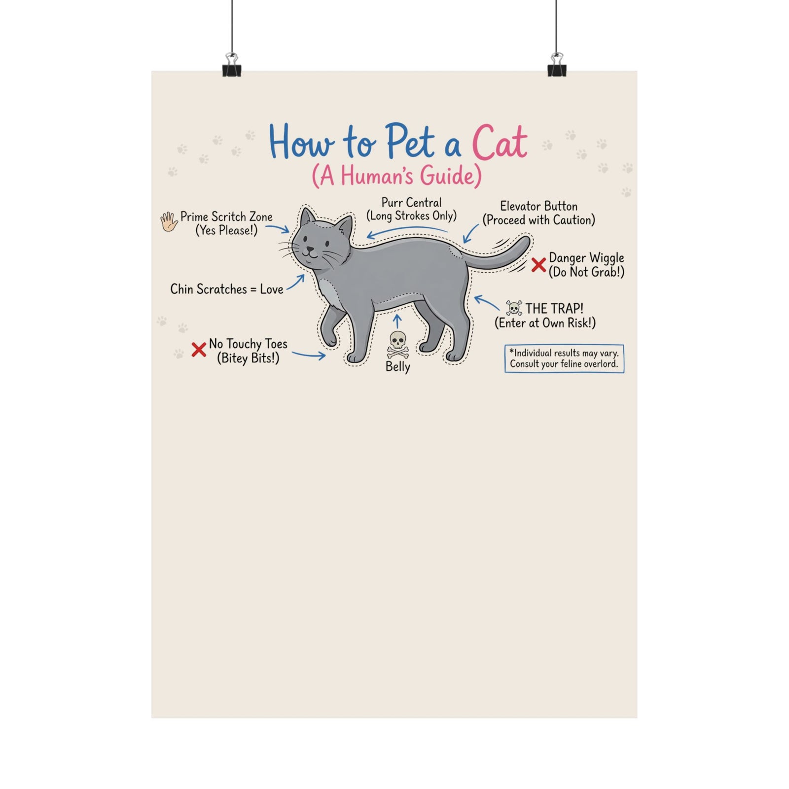 How To Pet A Cat Poster — Funny Cat Care Poster for Cat Lovers